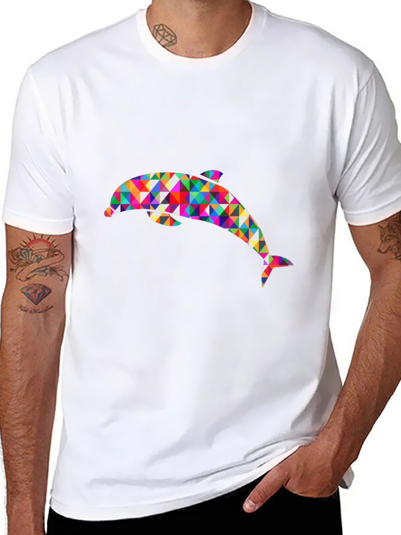 Geometric Dolphin Graphic Black T-Shirt