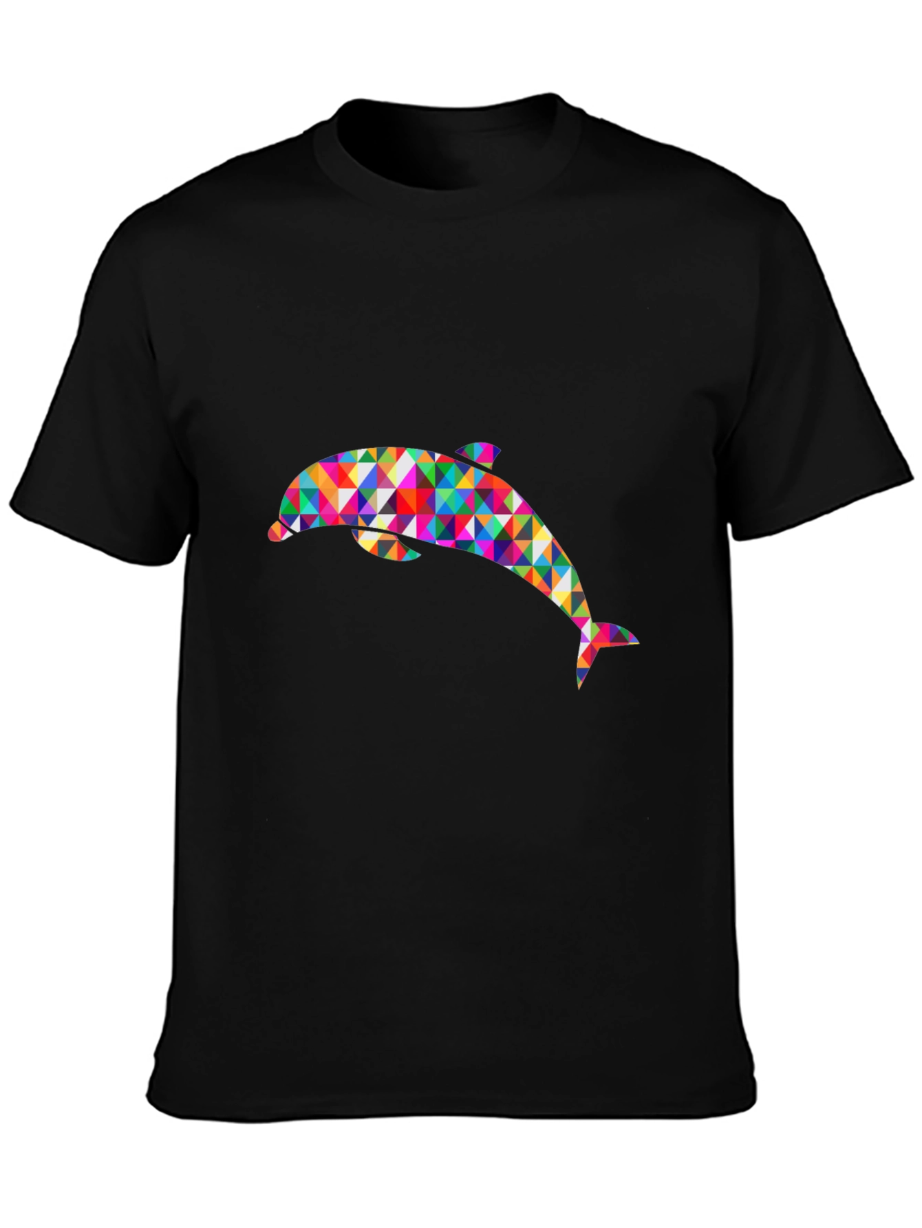 Geometric Dolphin Graphic Black T-Shirt