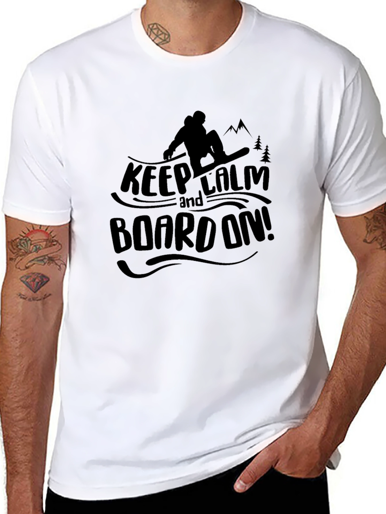 Keep Calm and Board On Black Graphic Tee