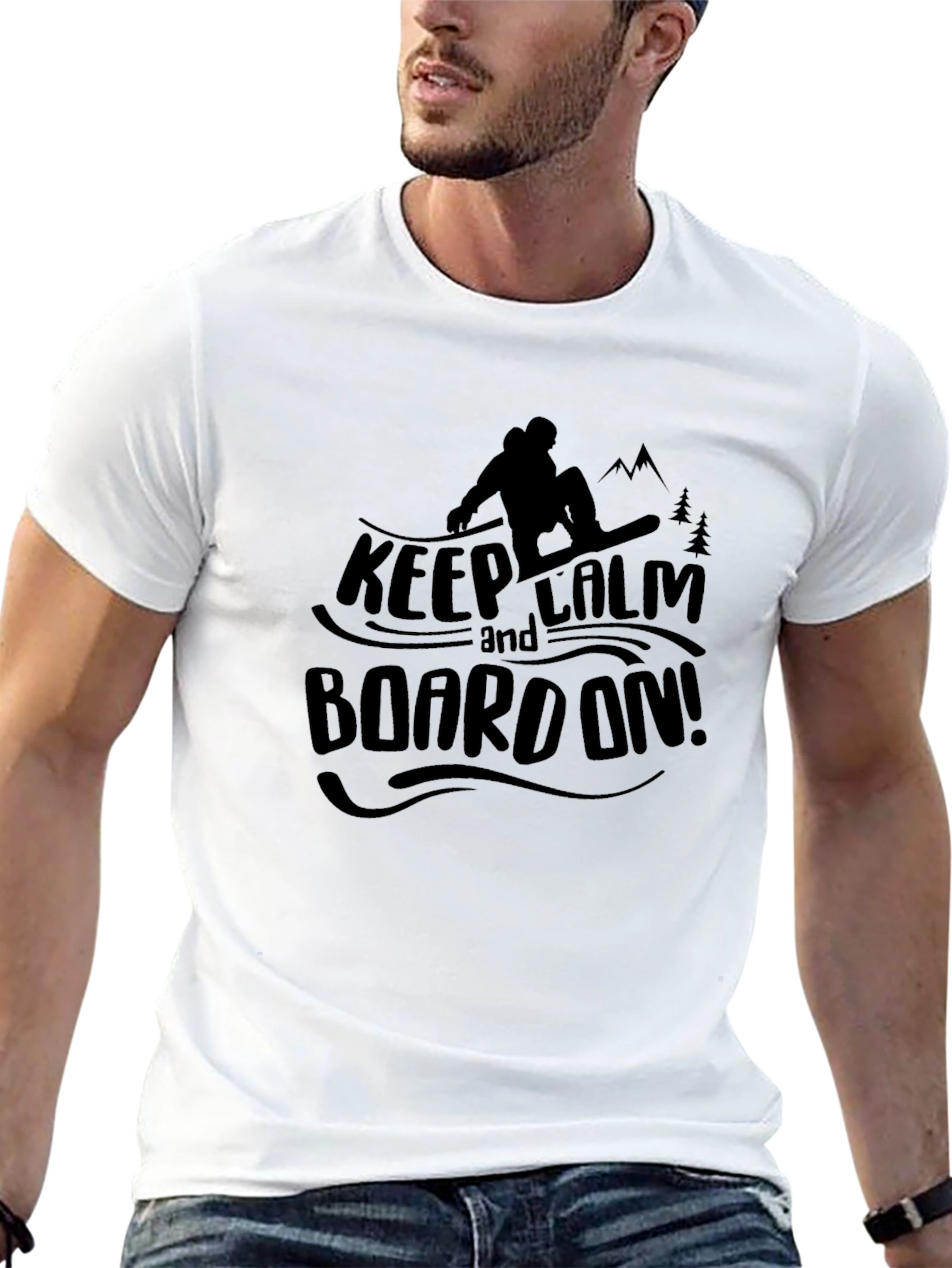 Keep Calm and Board On Black Graphic Tee