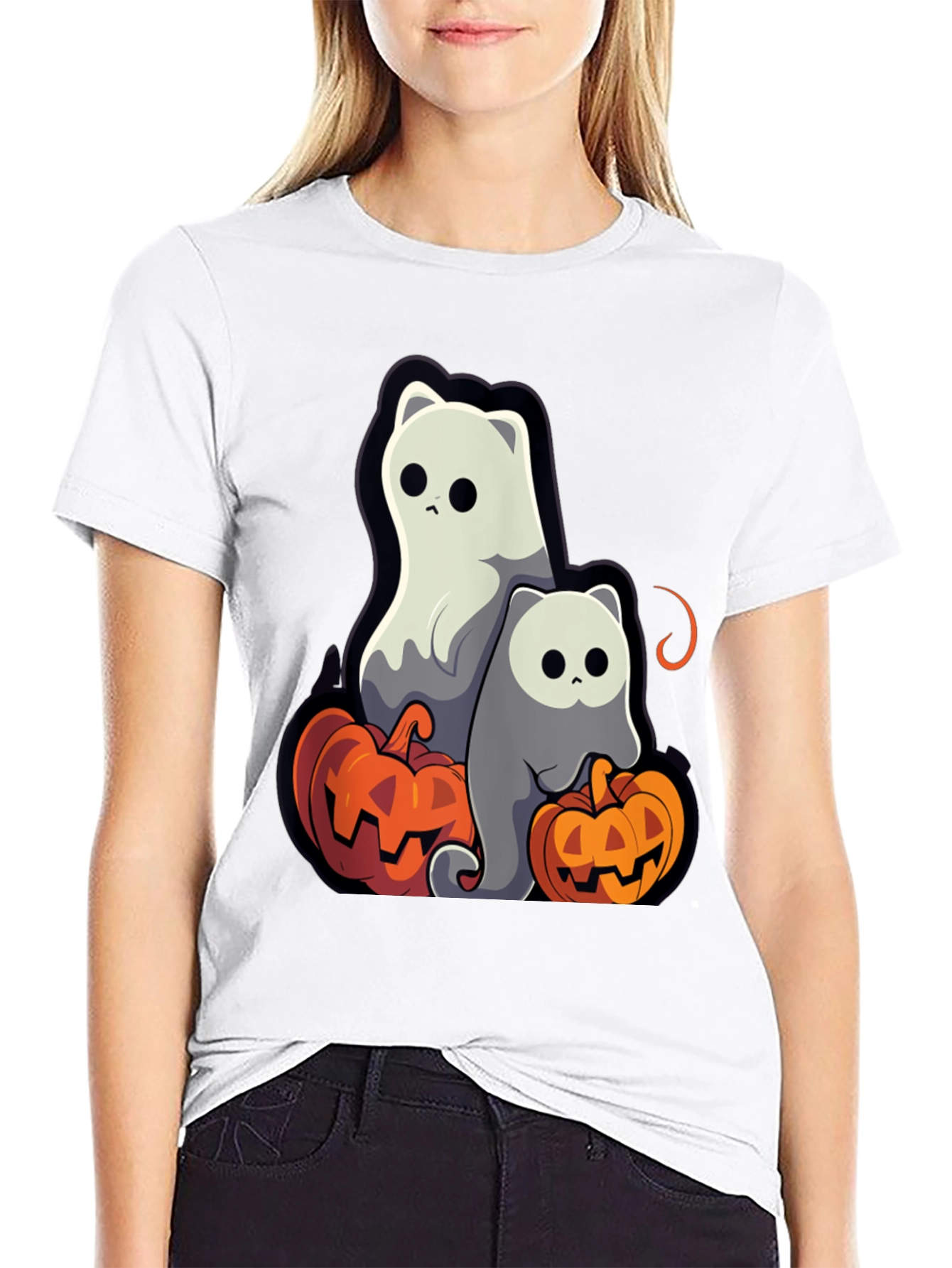 Halloween Ghost Cats & Pumpkins T-Shirt