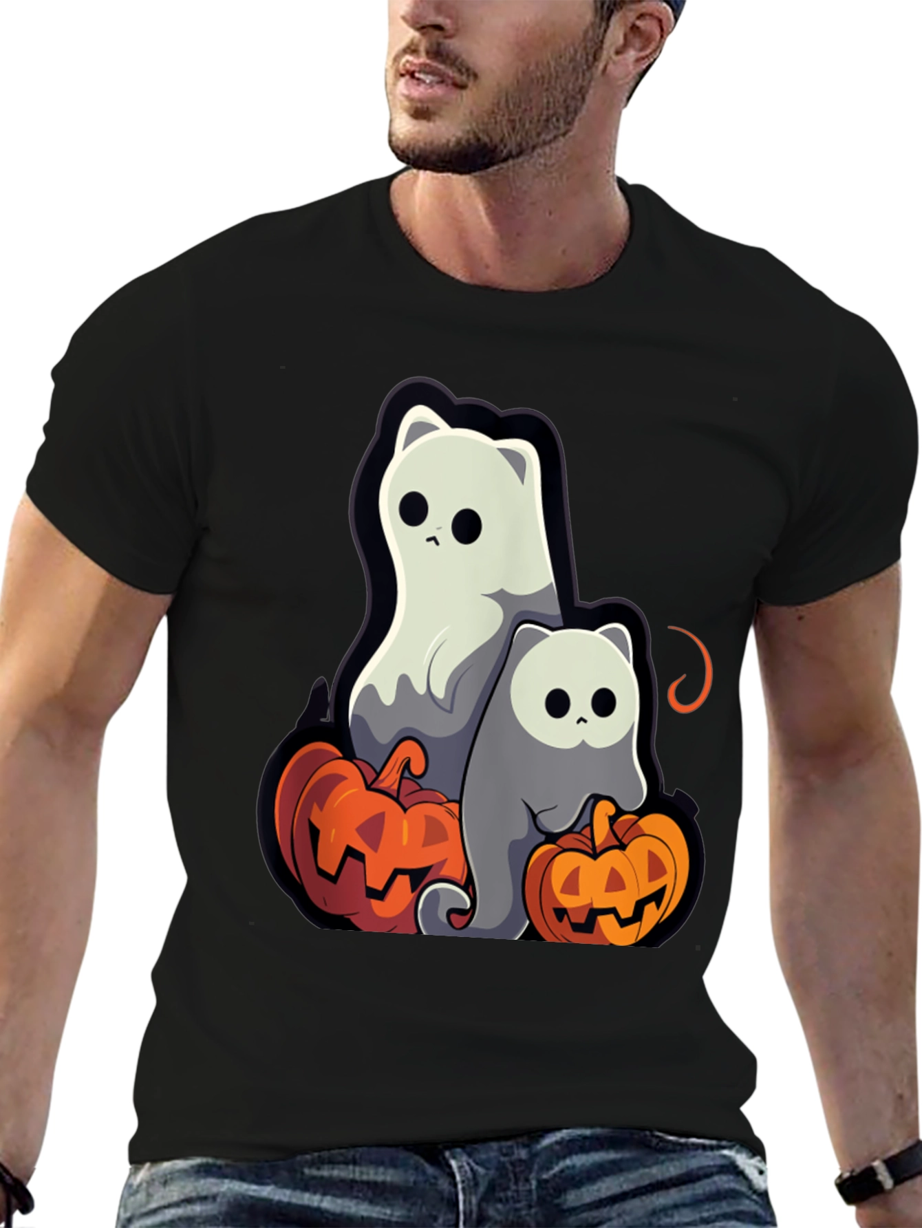 Halloween Ghost Cats & Pumpkins T-Shirt