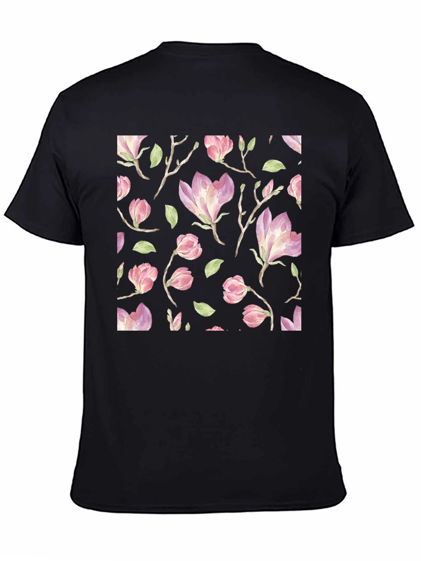 Floral Print T-Shirt - Black Cotton Blend