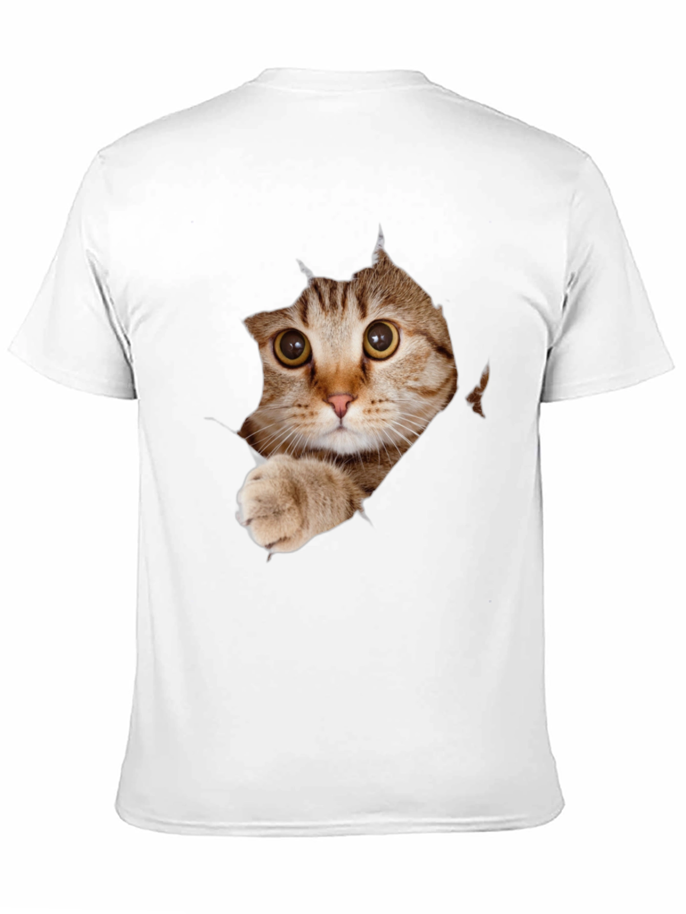 Cat Peeking Through Ripped T-Shirt - Unique Graphic Tee