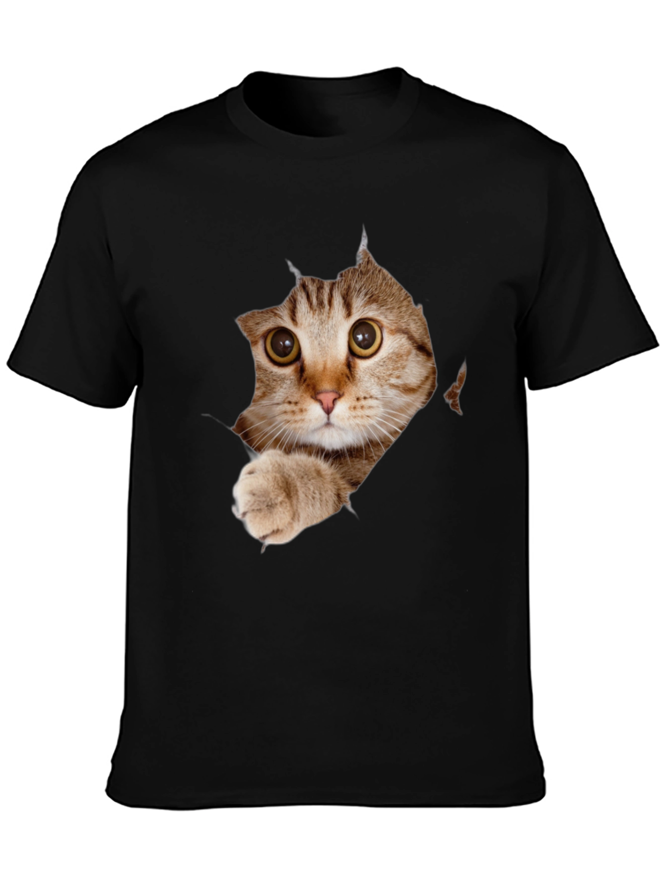 Cat Peeking Through Ripped T-Shirt - Unique Graphic Tee