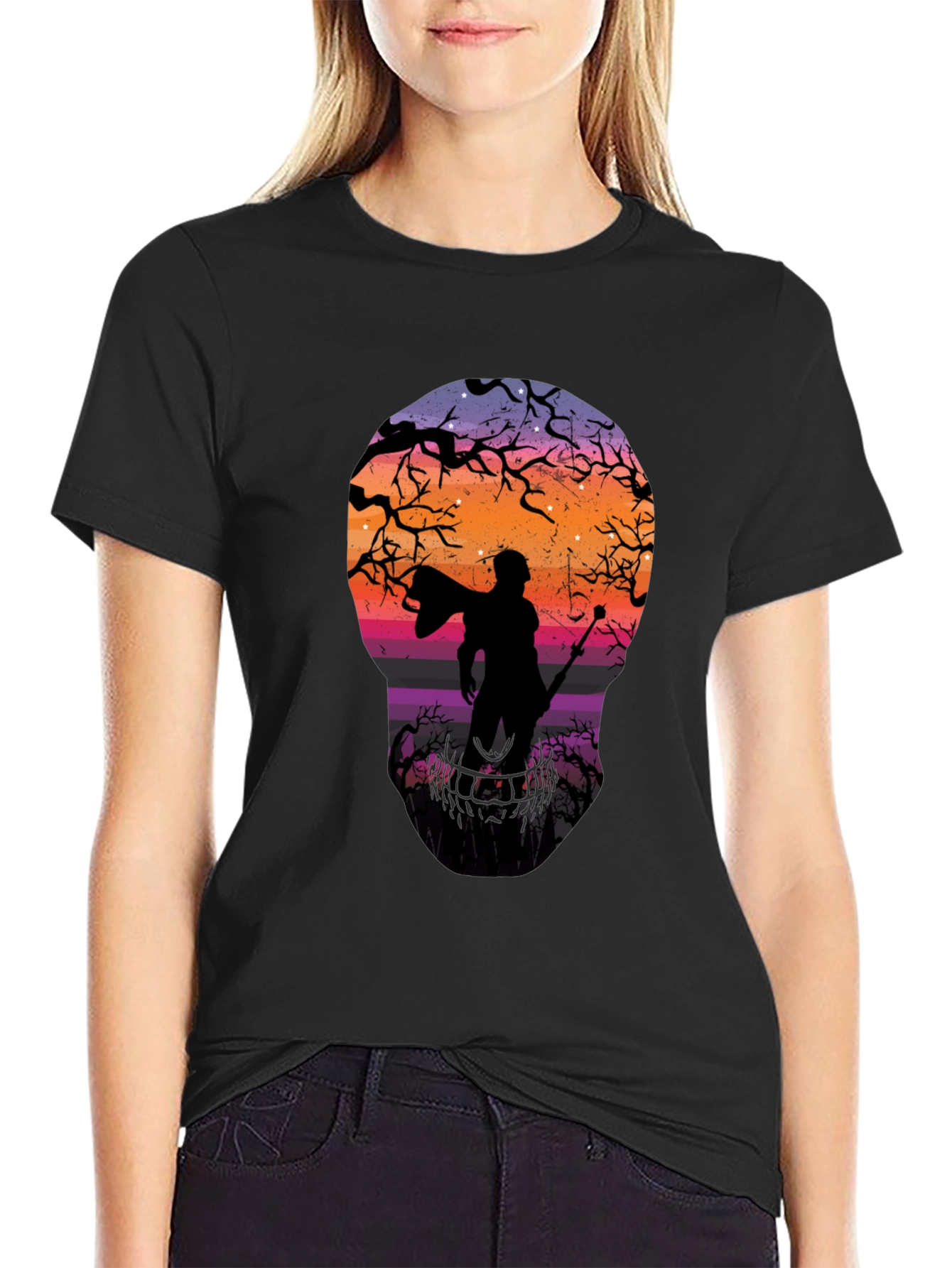 Wizard Silhouette Graphic Tee - Black Crew Neck