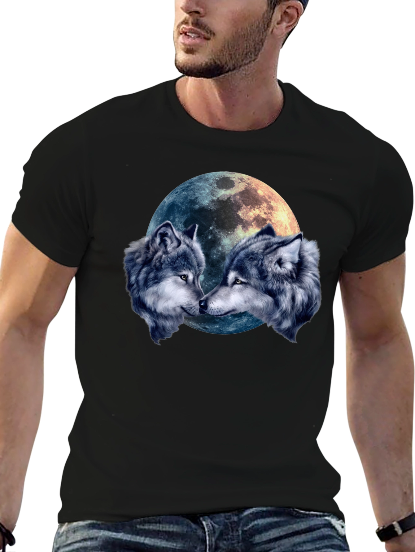 Wolf Moon T-Shirt - Mens Black Graphic Tee