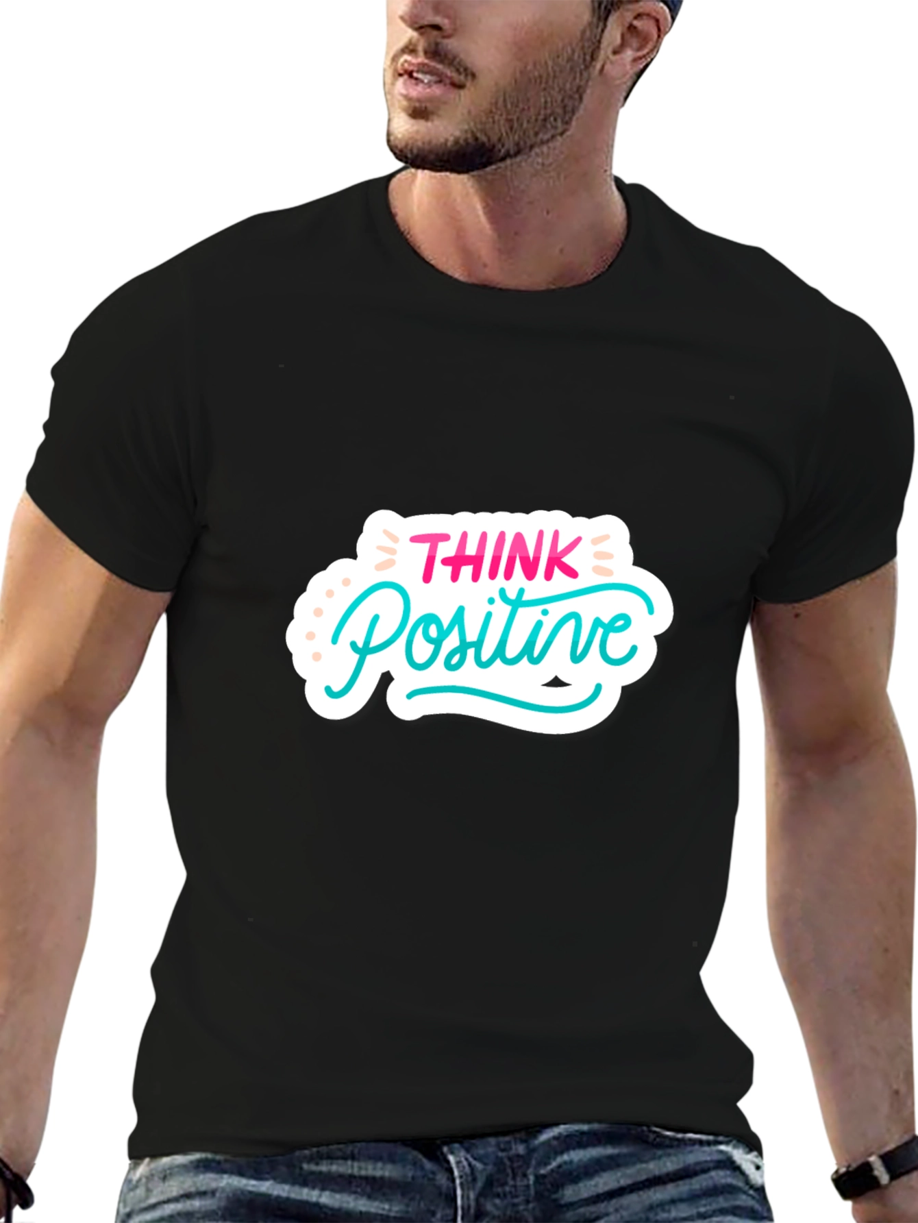 Think Positive Graphic T-Shirt - Casual Black Tee
