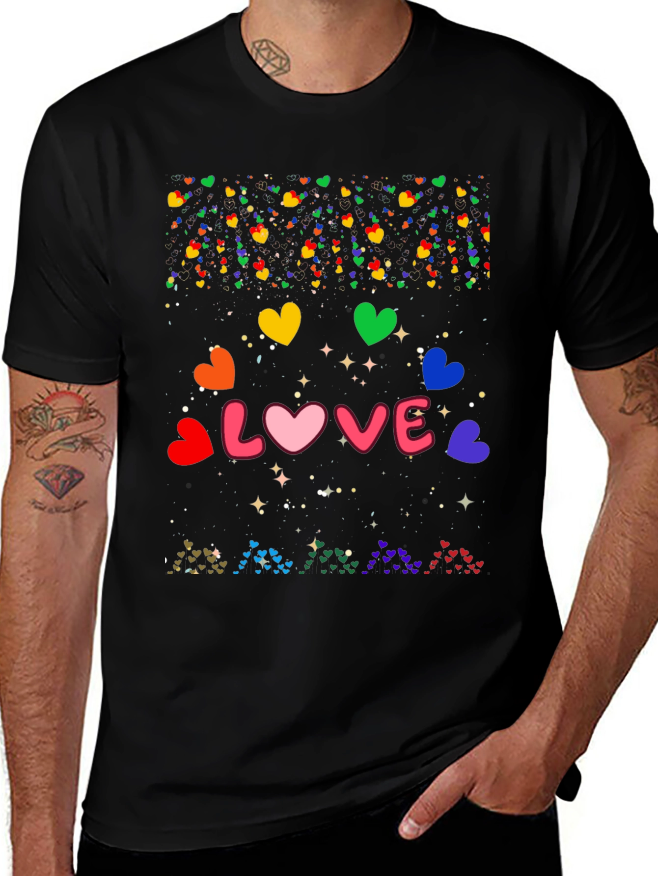 Love Hearts Graphic Tee - Black