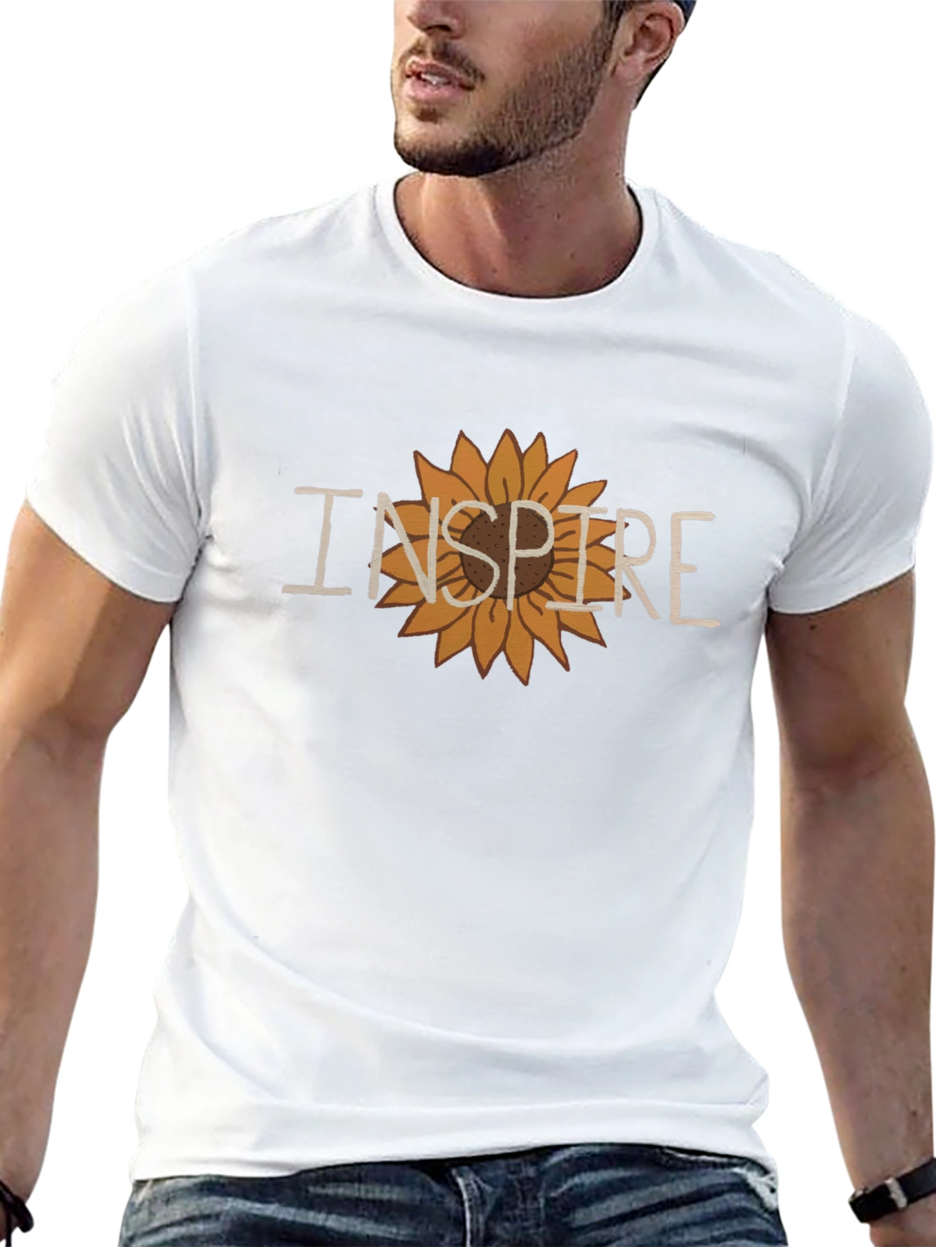 Inspire Sunflower Graphic Tee - Stylish Black T-Shirt