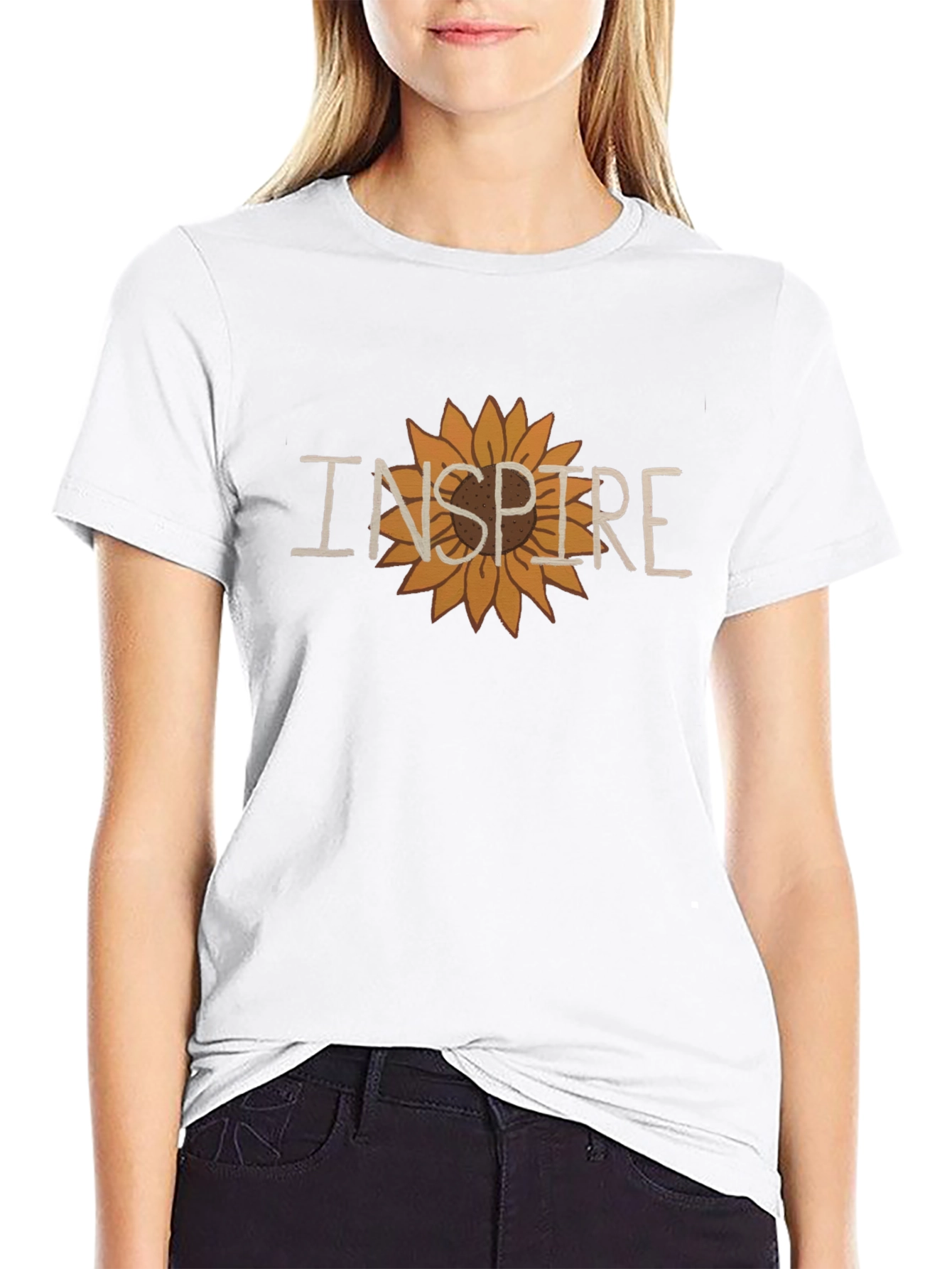 Inspire Sunflower Graphic Tee - Stylish Black T-Shirt