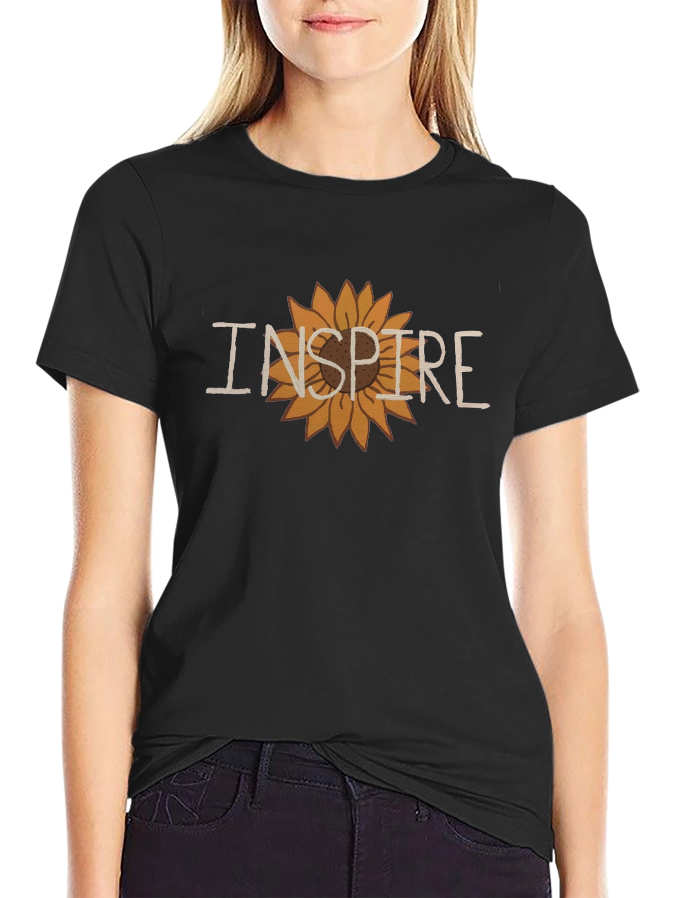 Inspire Sunflower Graphic Tee - Stylish Black T-Shirt