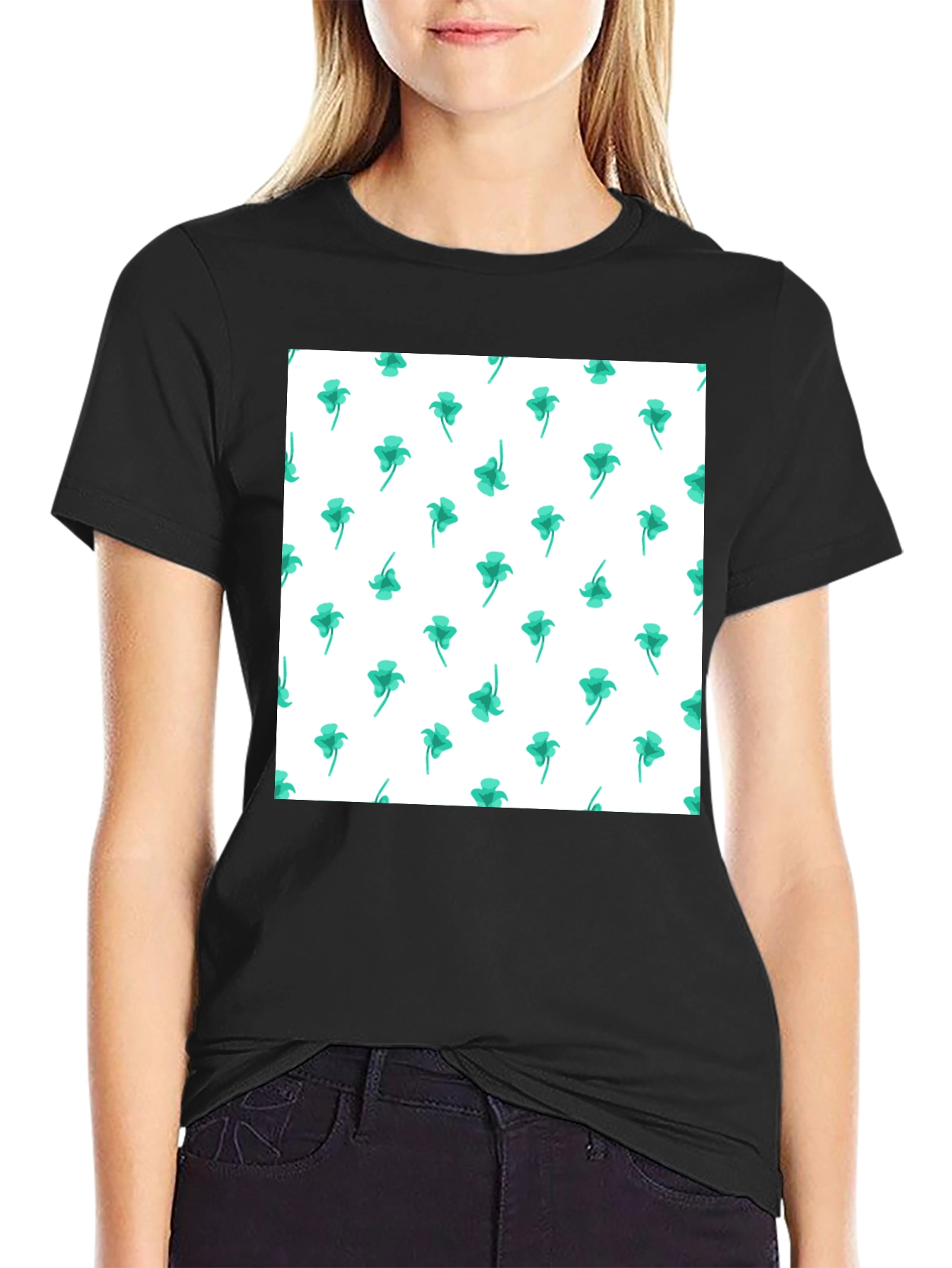 Clover Print Black Tee - Lucky Style