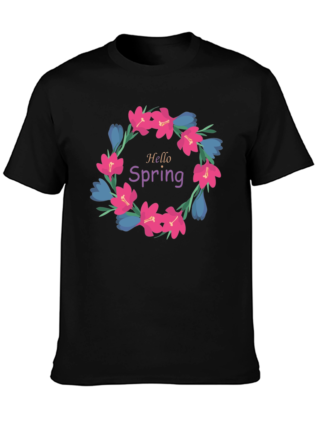 Hello Spring Floral Wreath Graphic T-Shirt