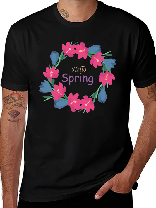 Hello Spring Floral Wreath Graphic T-Shirt