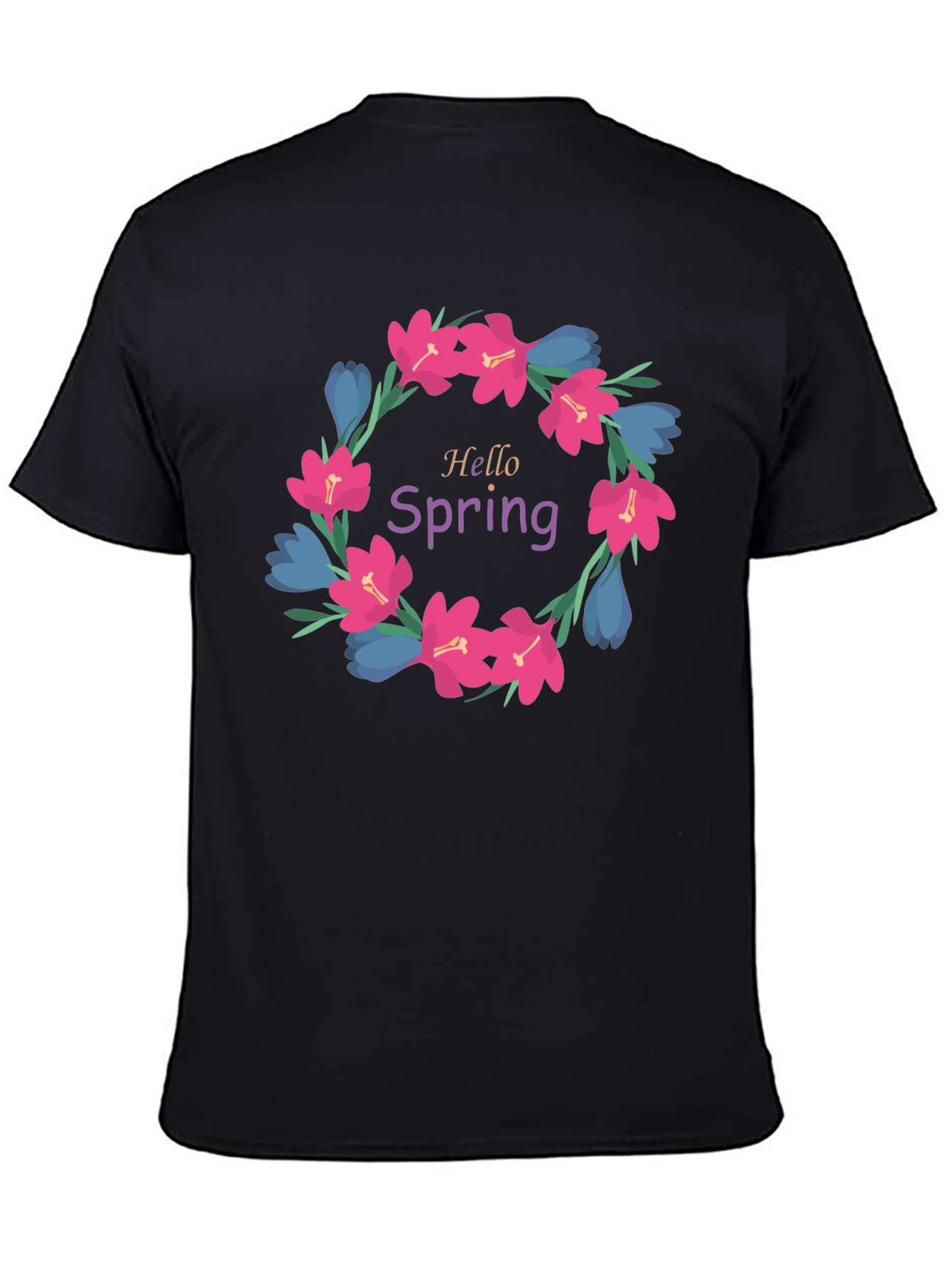 Hello Spring Floral Wreath Graphic T-Shirt