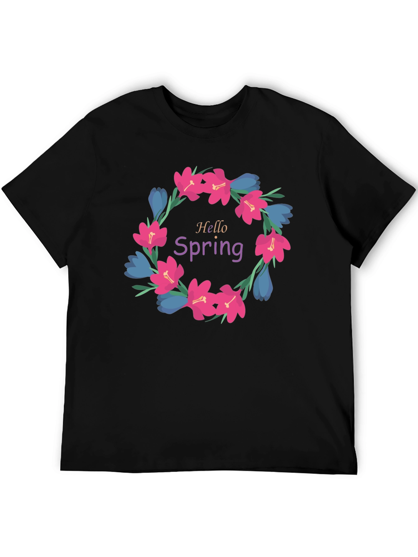 Hello Spring Floral Wreath Graphic T-Shirt
