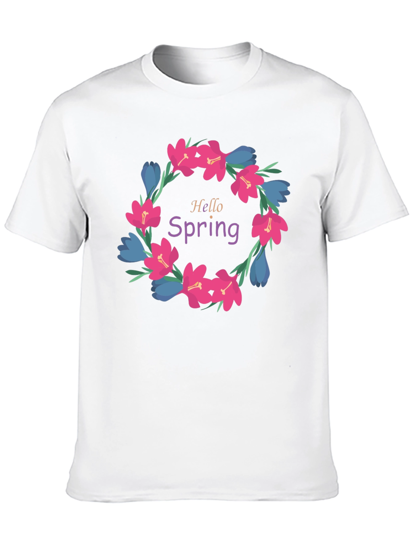 Hello Spring Floral Wreath Graphic T-Shirt