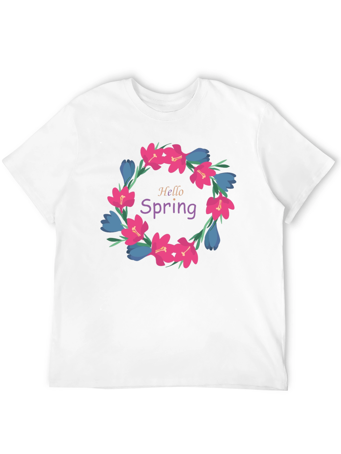 Hello Spring Floral Wreath Graphic T-Shirt