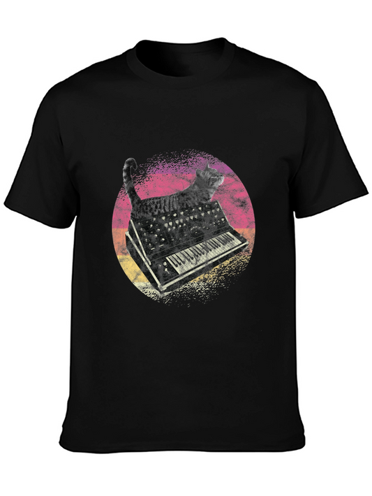 Cat Keyboard Graphic T-Shirt - Unique Music Lover Tee