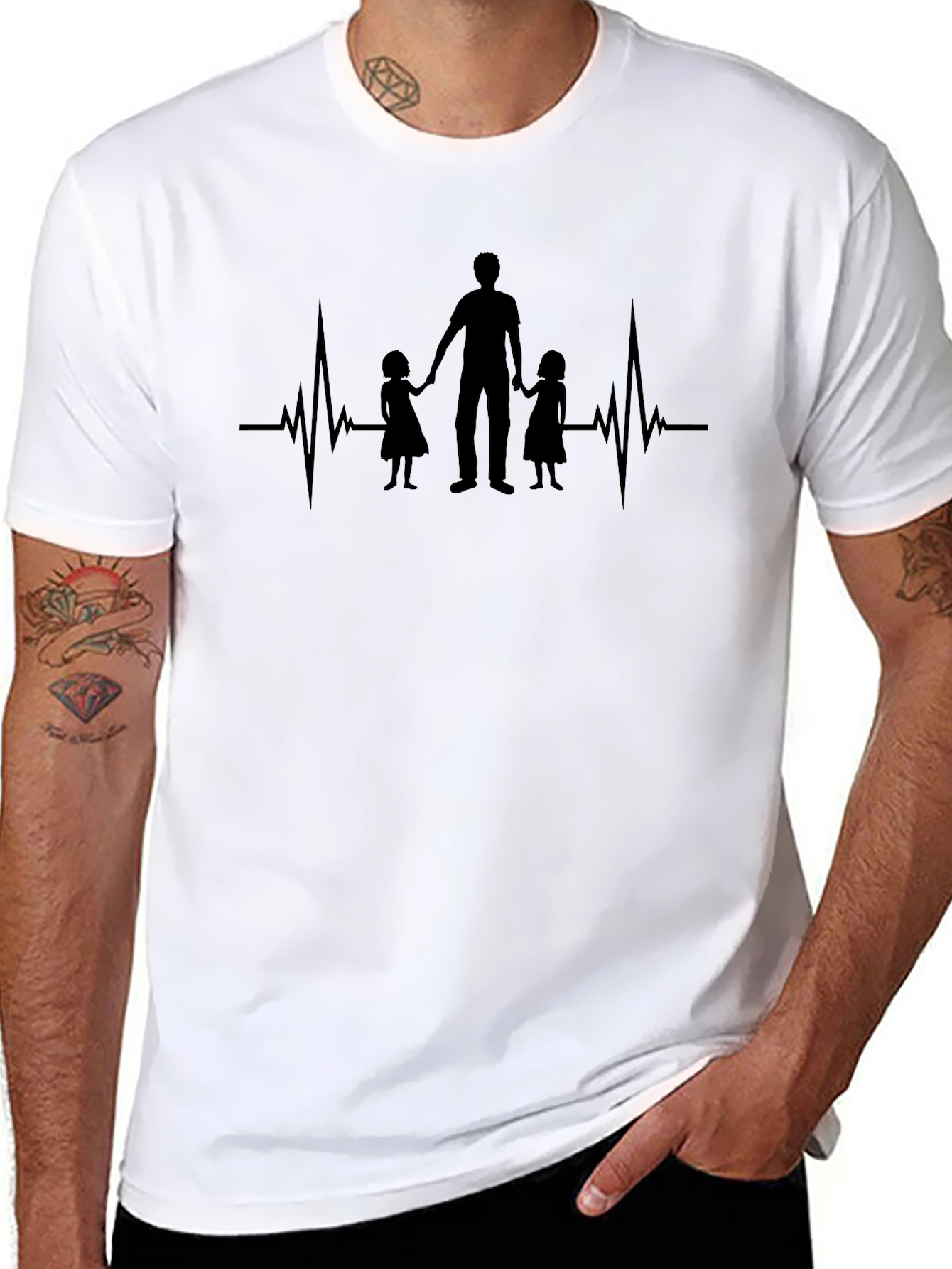 Dad Life Heartbeat Graphic T-Shirt - Black