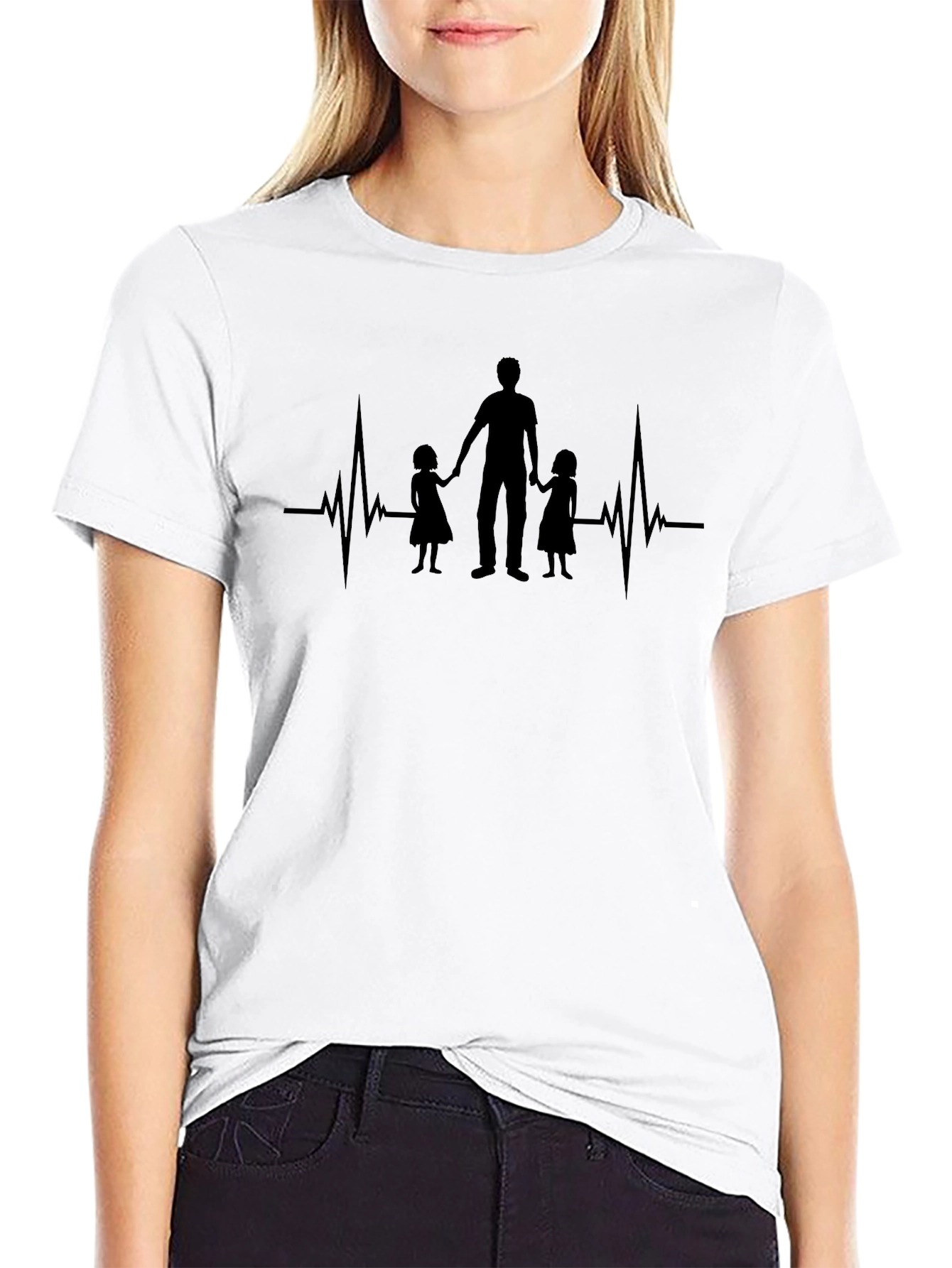 Dad Life Heartbeat Graphic T-Shirt - Black