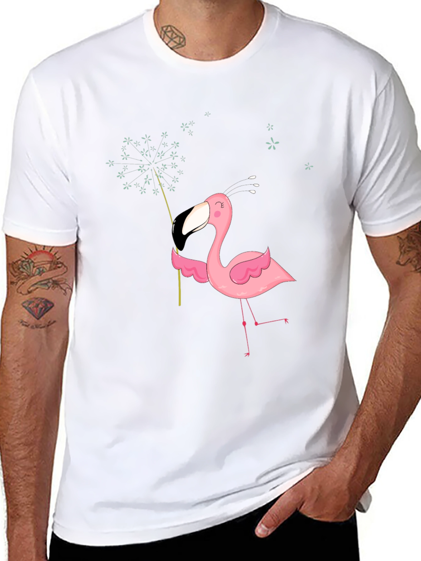 Mens Black T-Shirt with Flamingo Graphic