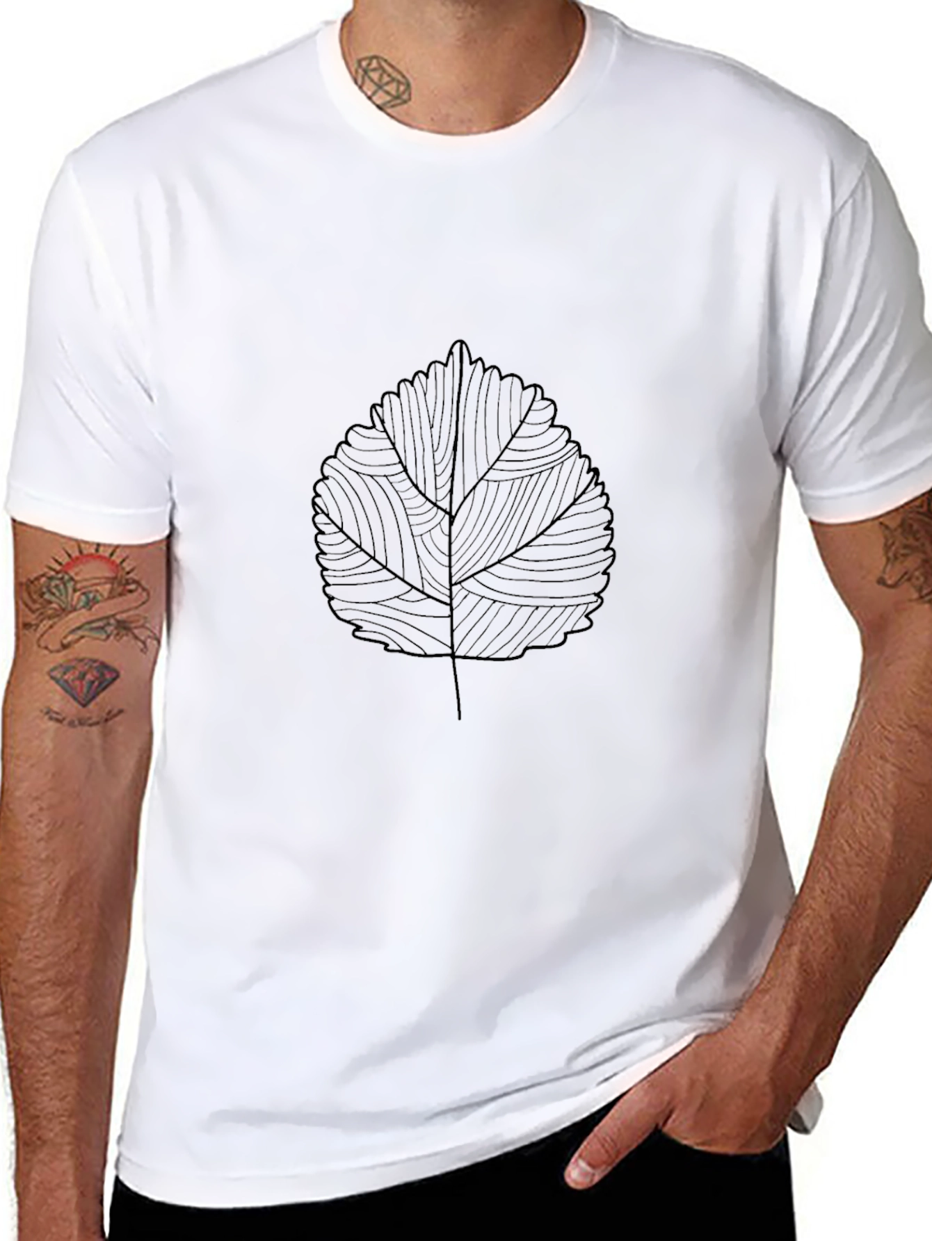 Leaf Line Art Black T-Shirt - Stylish Casual Wear