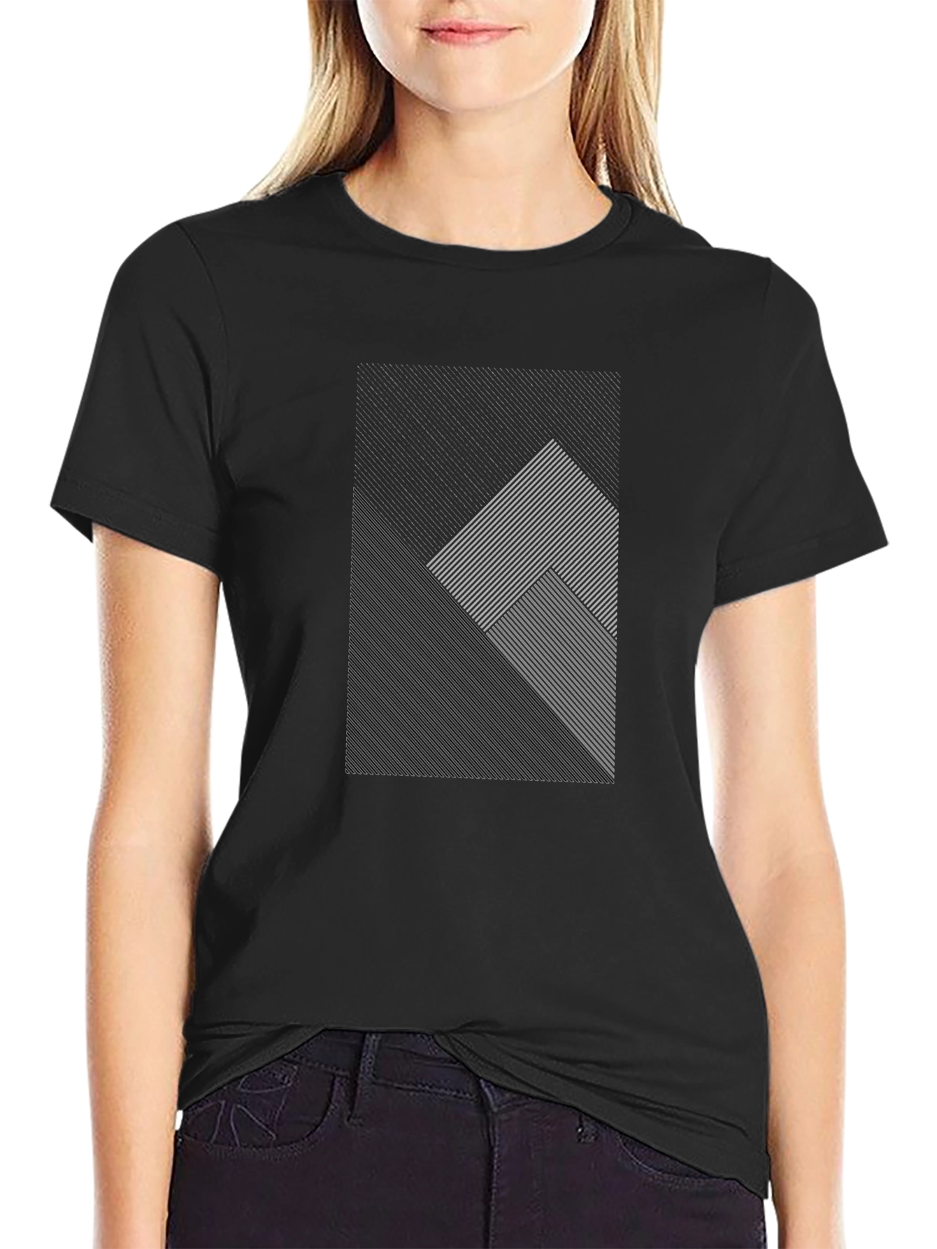 Modern Geometric Line Pattern Black T-Shirt