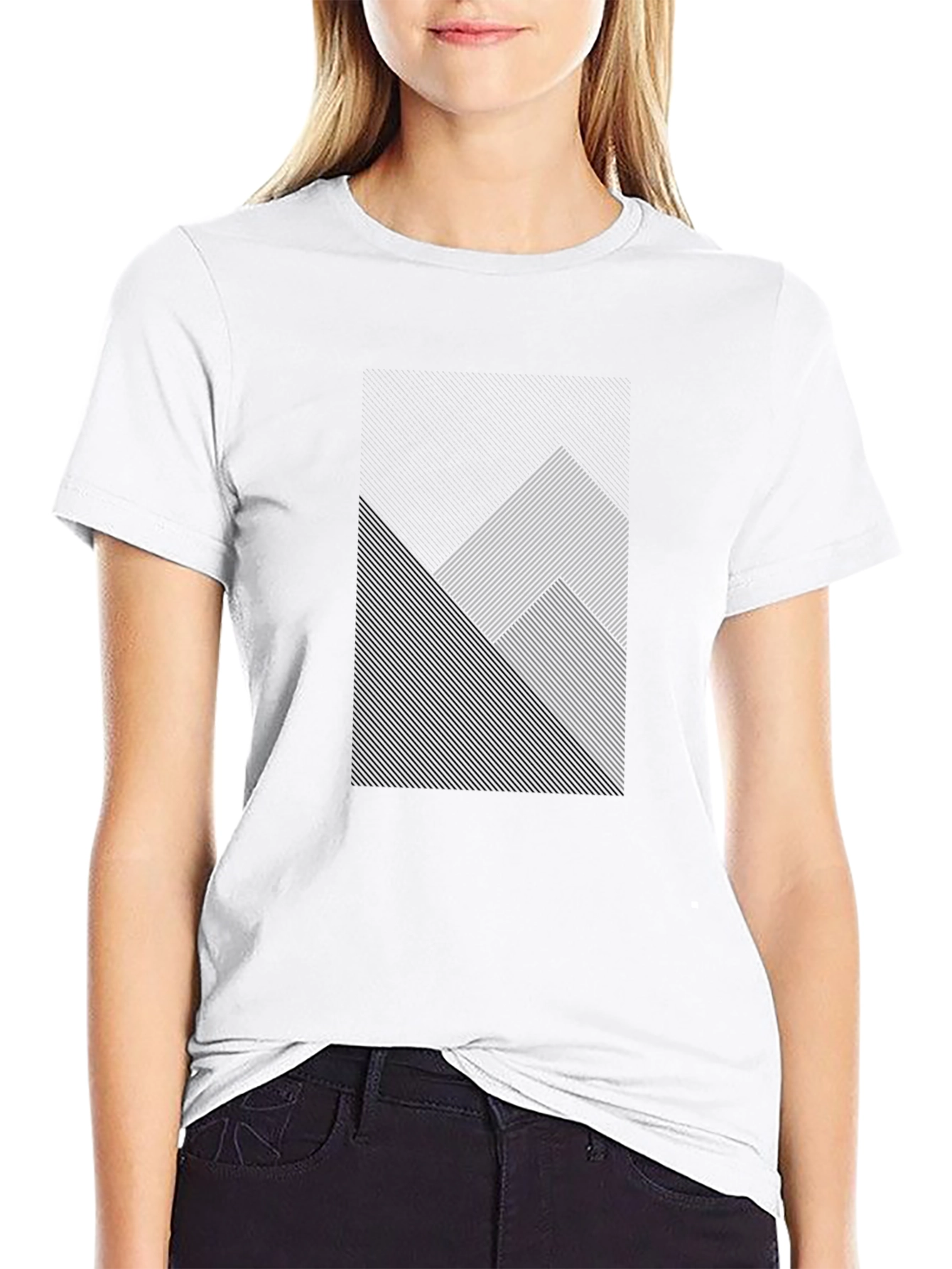 Modern Geometric Line Pattern Black T-Shirt