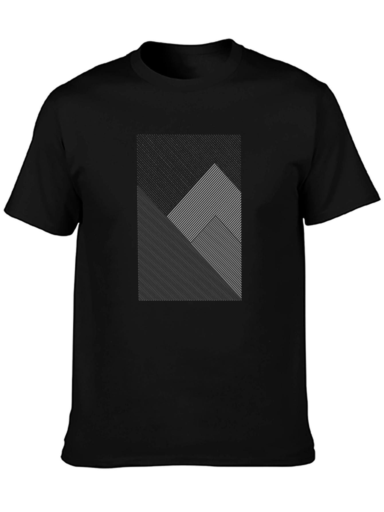 Modern Geometric Line Pattern Black T-Shirt