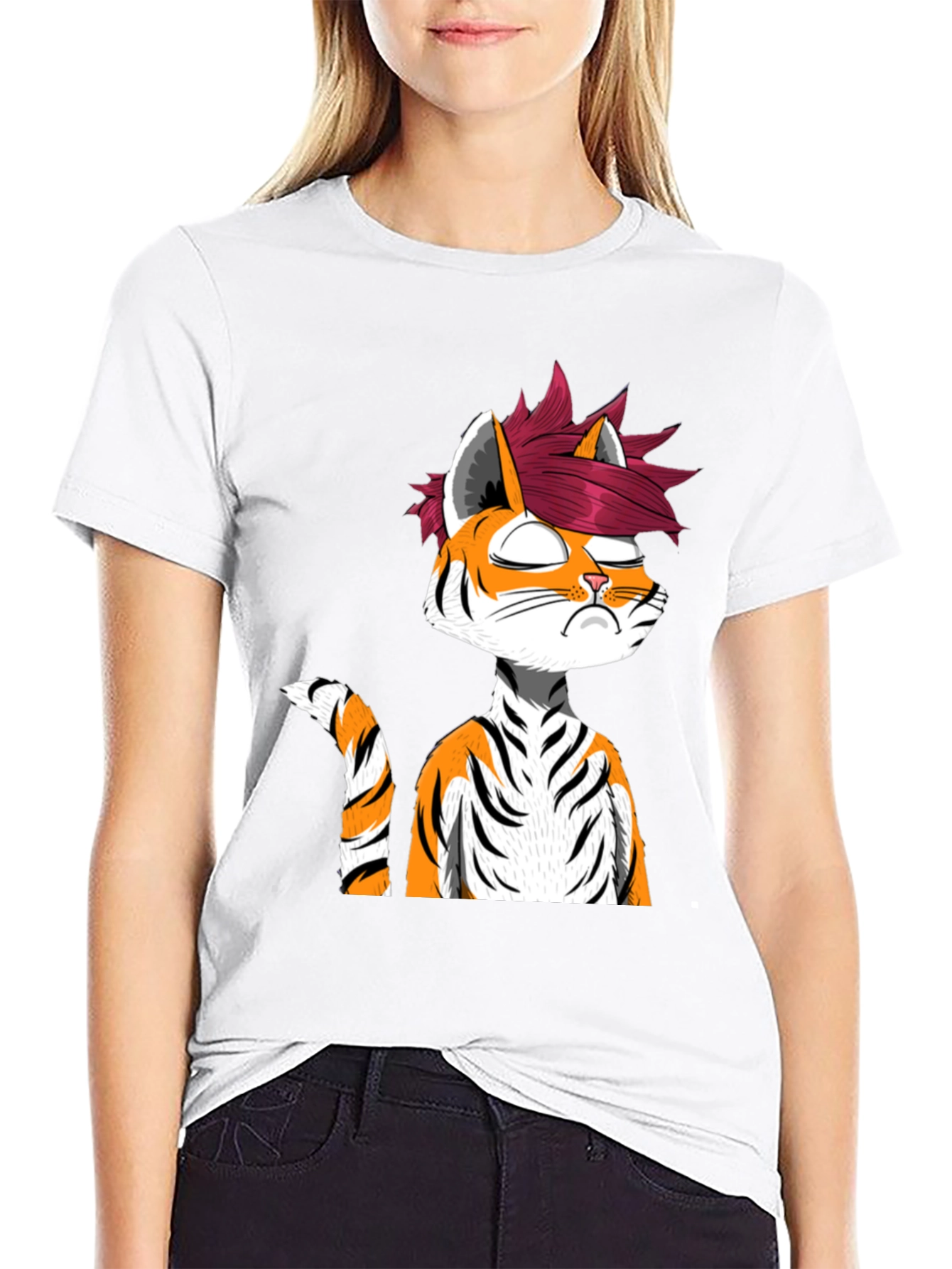 Edgy Anime Tiger Graphic Tee - Black T-Shirt