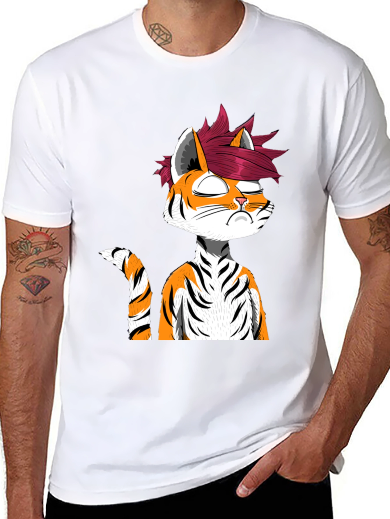 Edgy Anime Tiger Graphic Tee - Black T-Shirt