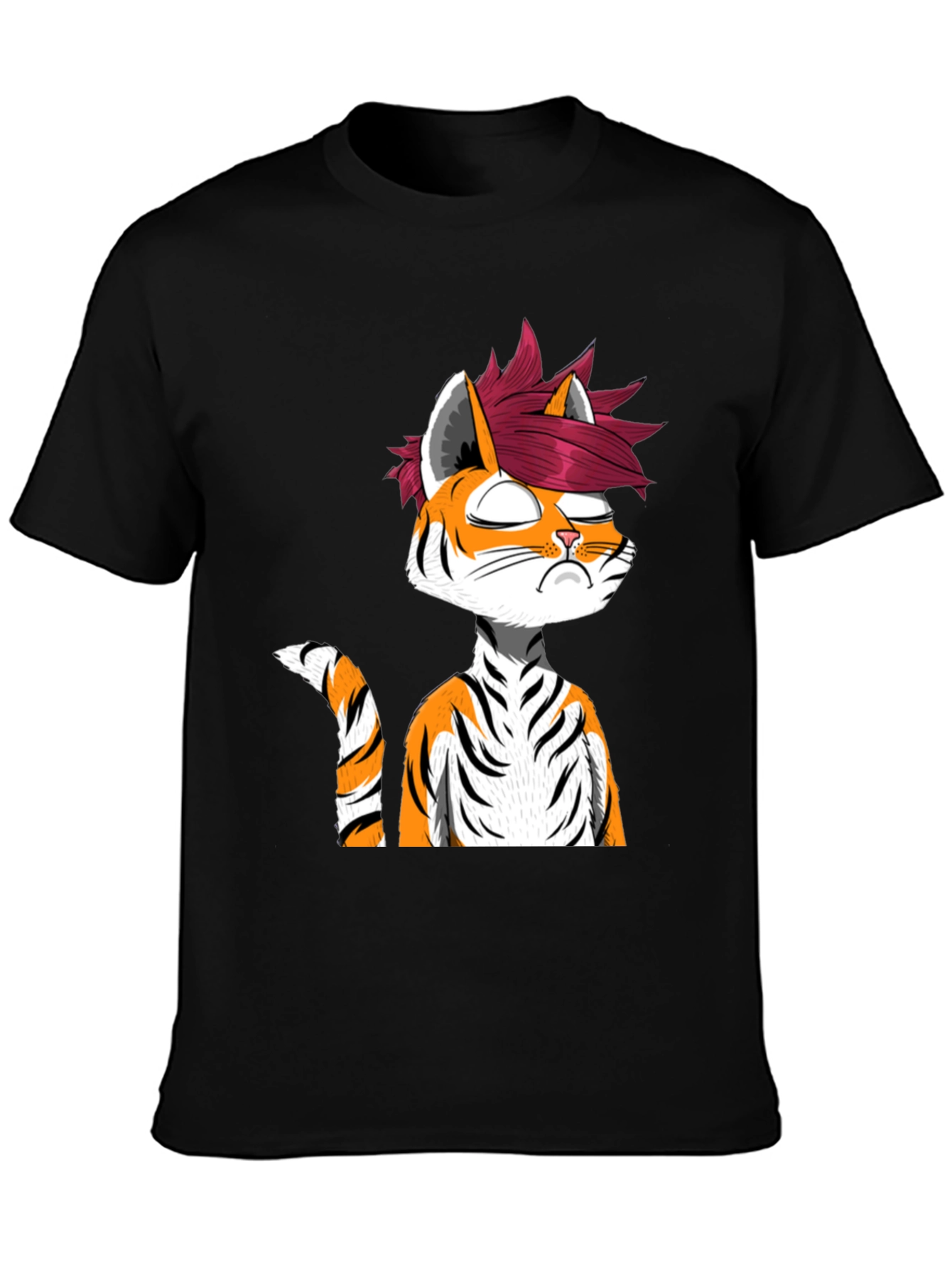 Edgy Anime Tiger Graphic Tee - Black T-Shirt