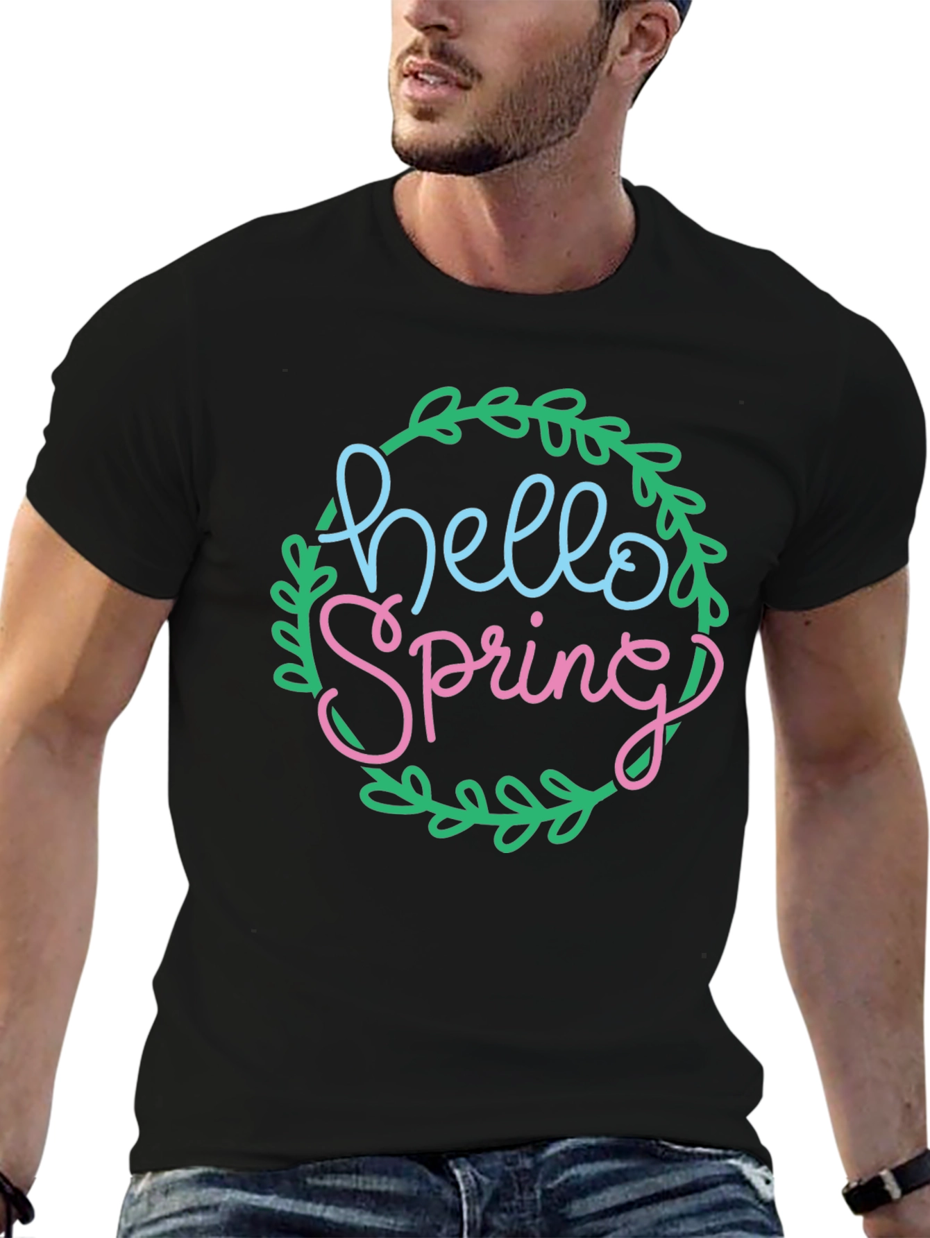 Hello Spring Graphic Tee - Mens Black T-Shirt