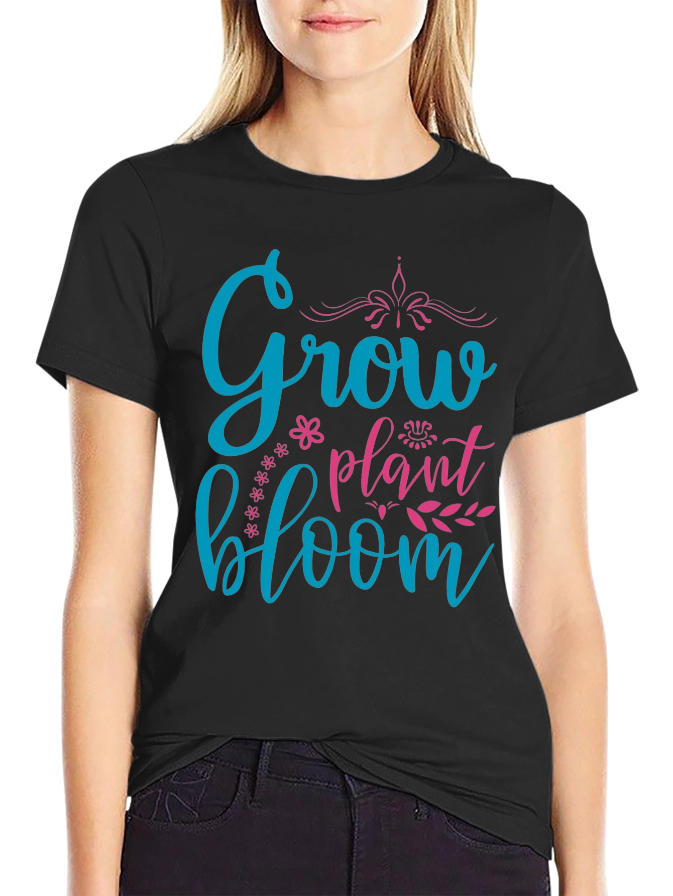 Grow Plant Bloom T-Shirt - Black Graphic Tee
