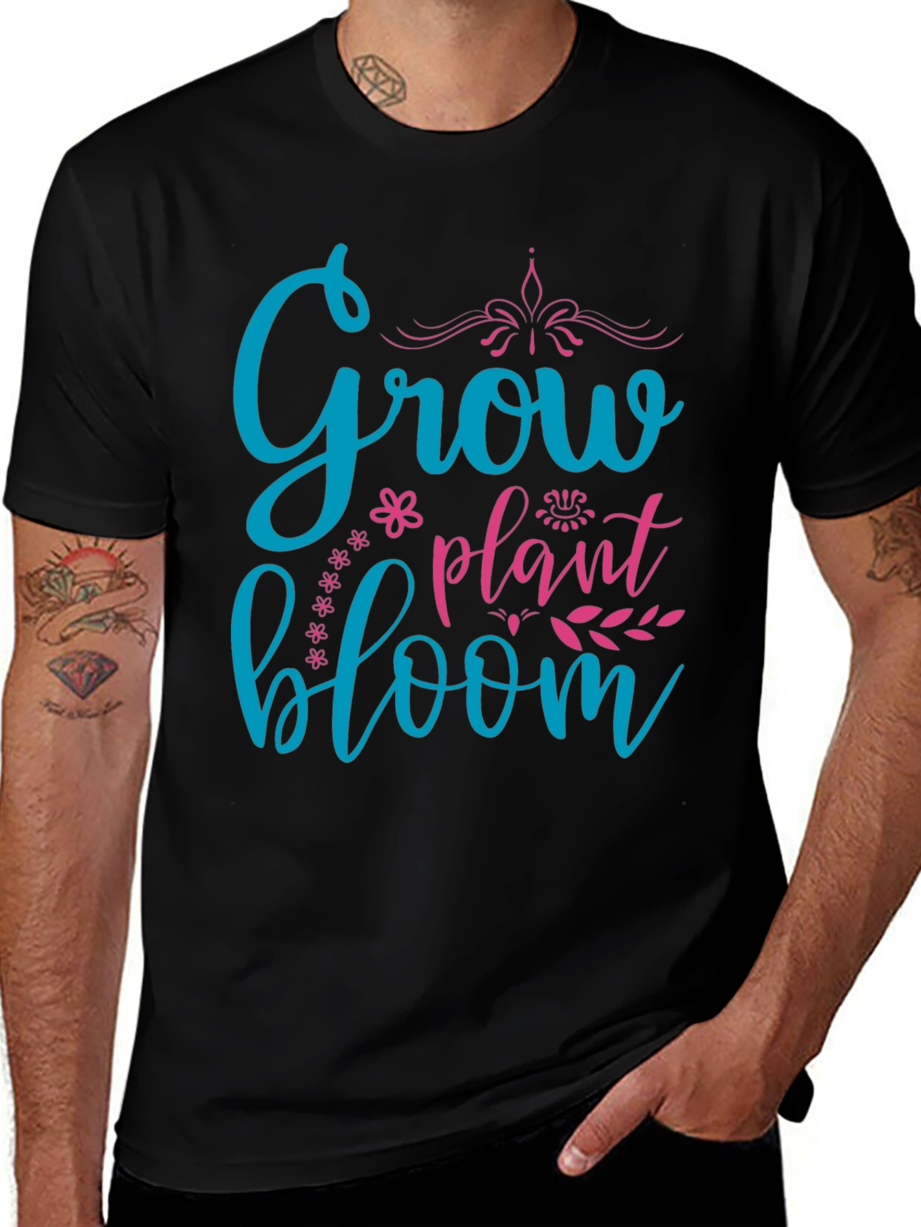 Grow Plant Bloom T-Shirt - Black Graphic Tee