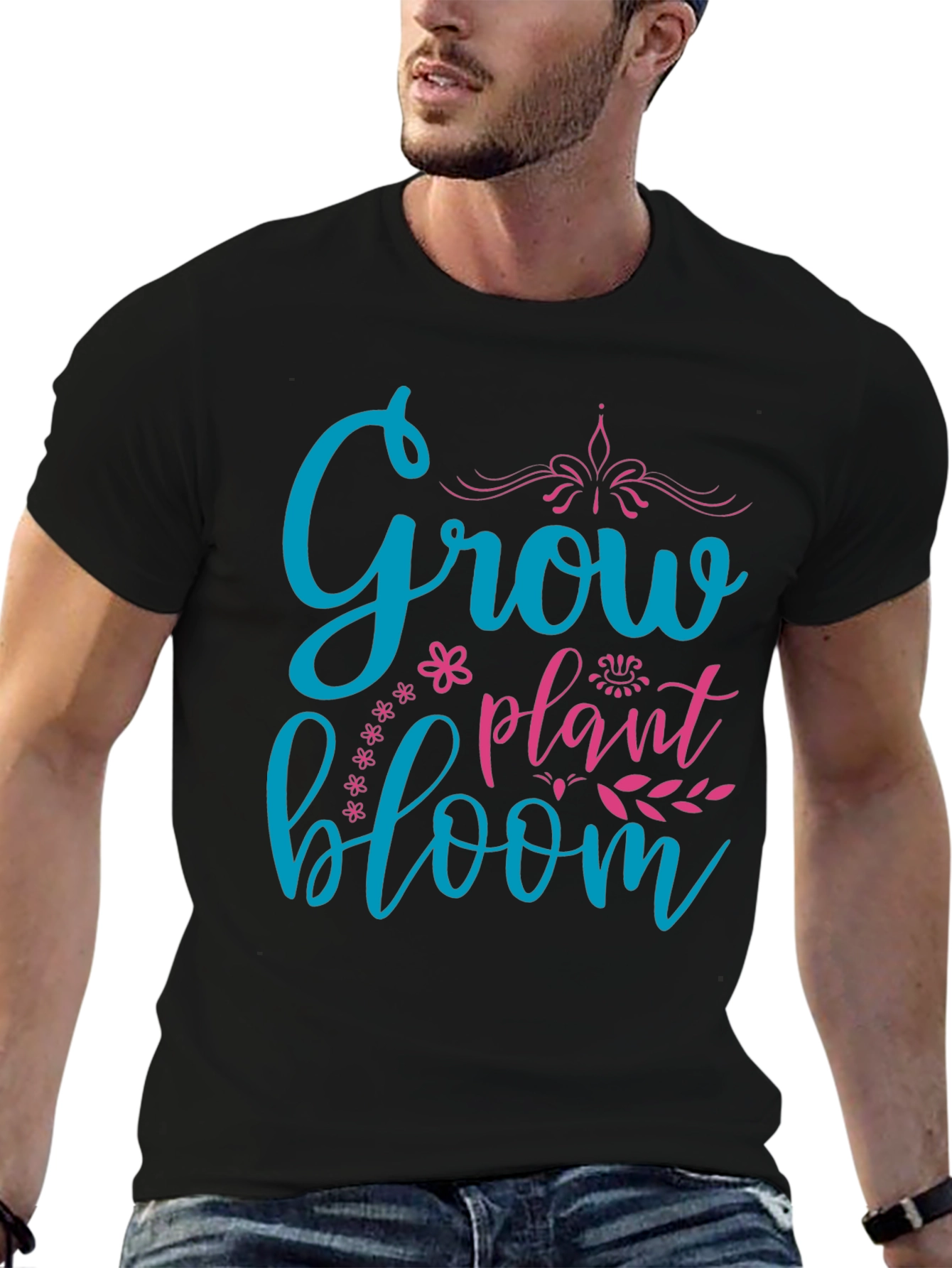 Grow Plant Bloom T-Shirt - Black Graphic Tee