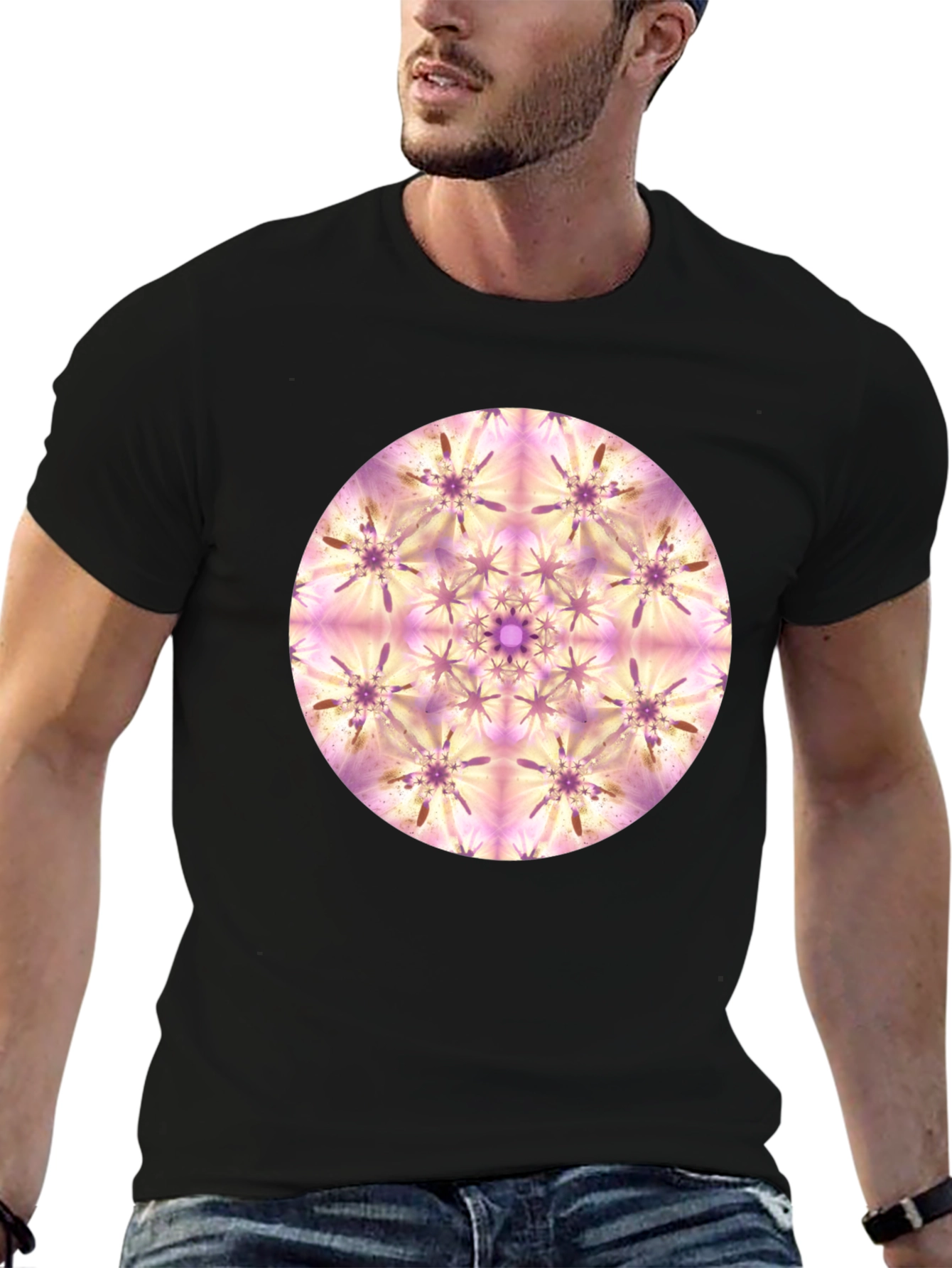 Abstract Mandala Graphic Print Black T-Shirt