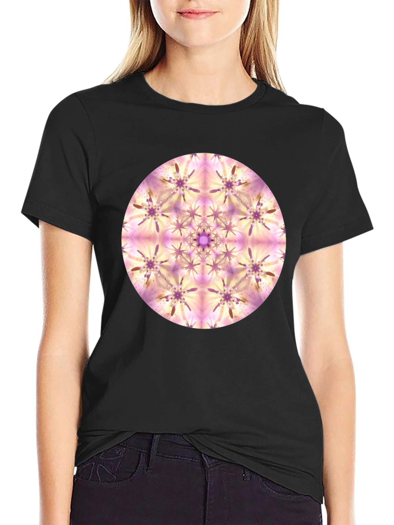 Abstract Mandala Graphic Print Black T-Shirt