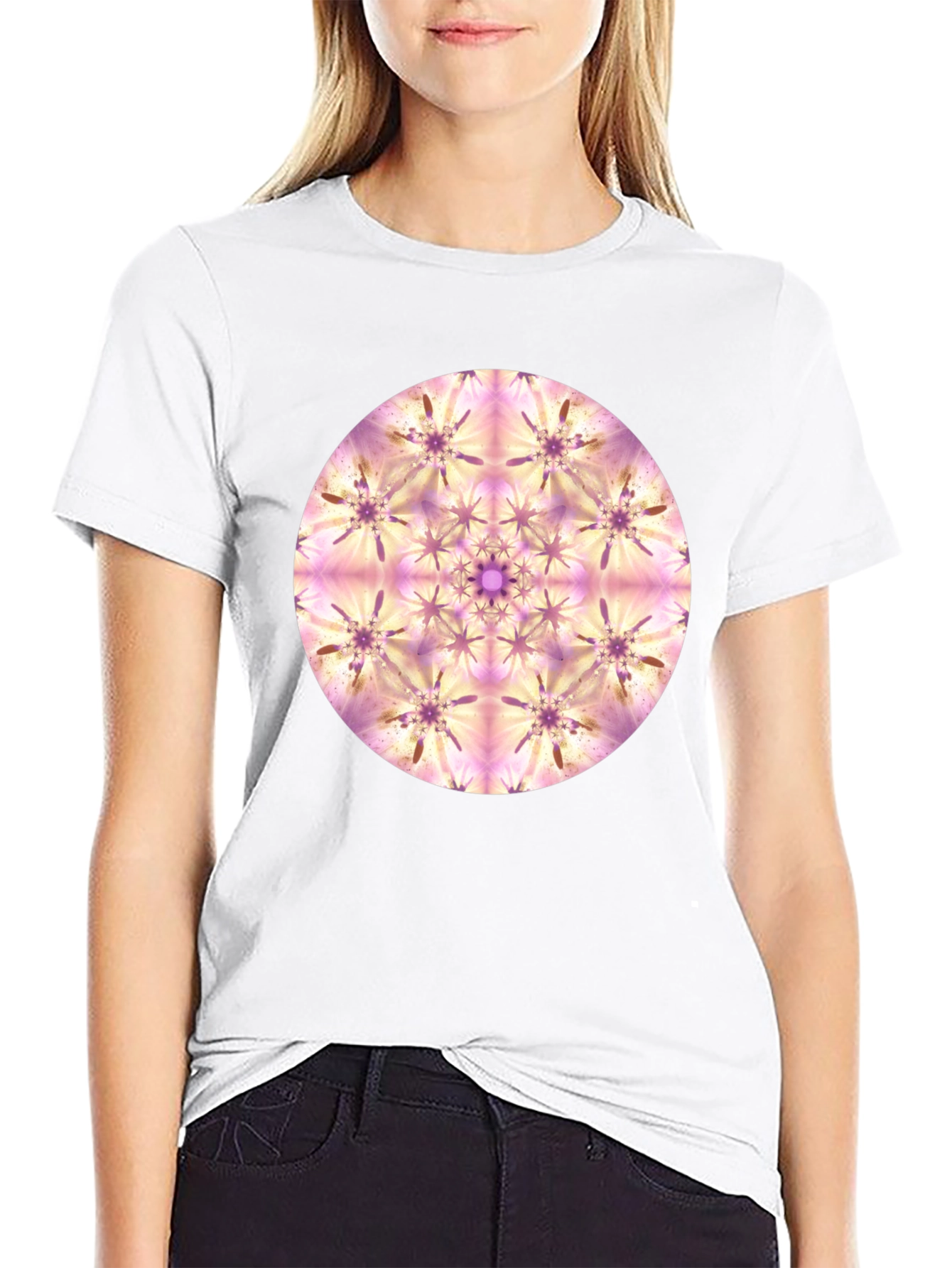 Abstract Mandala Graphic Print Black T-Shirt