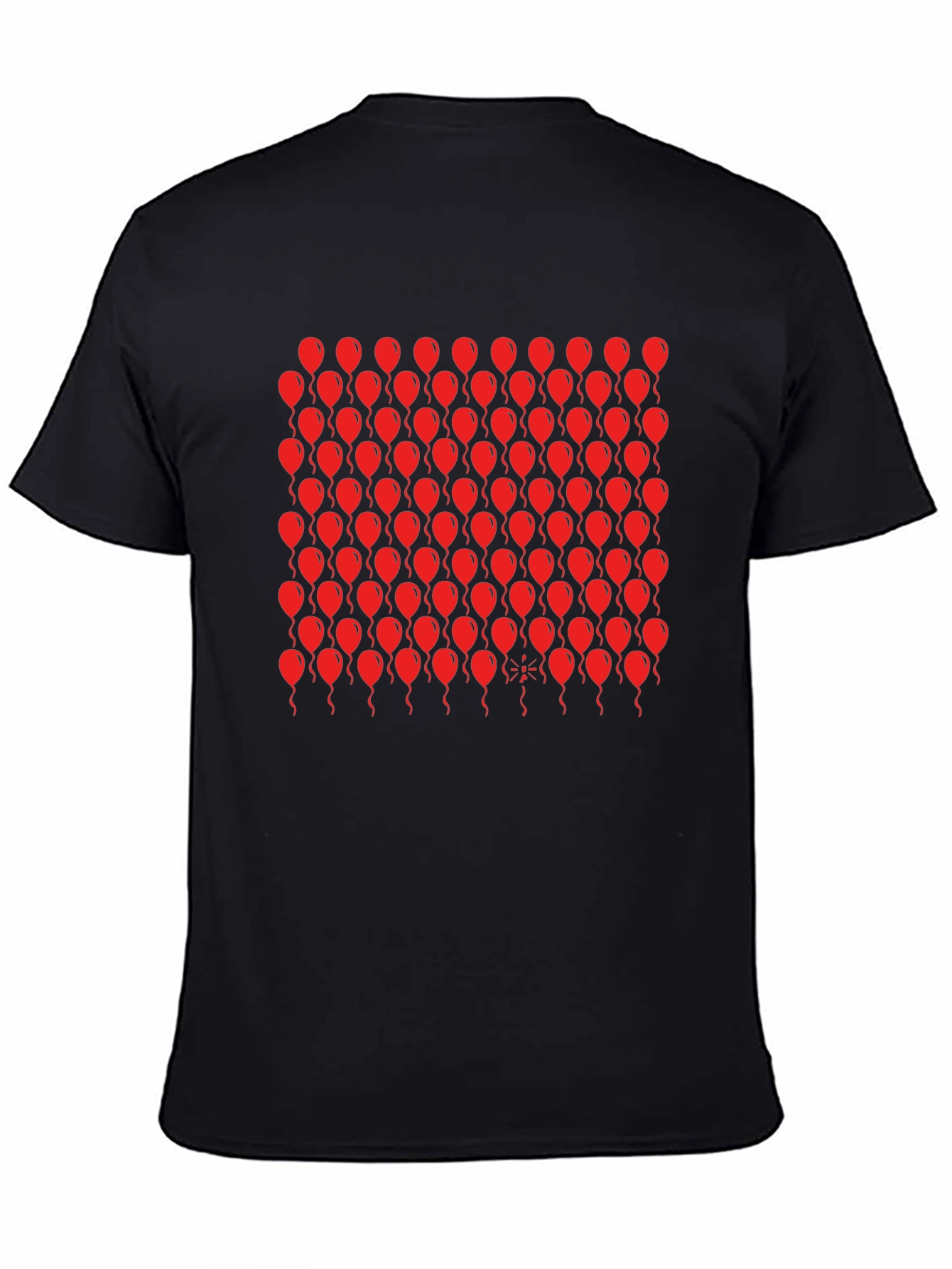 Black T-Shirt with Red Balloon Pattern