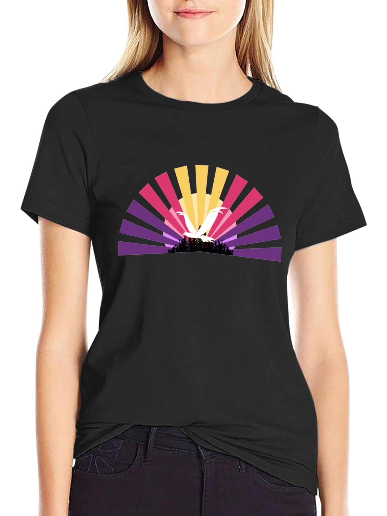 Sunset Bird Graphic Black T-Shirt