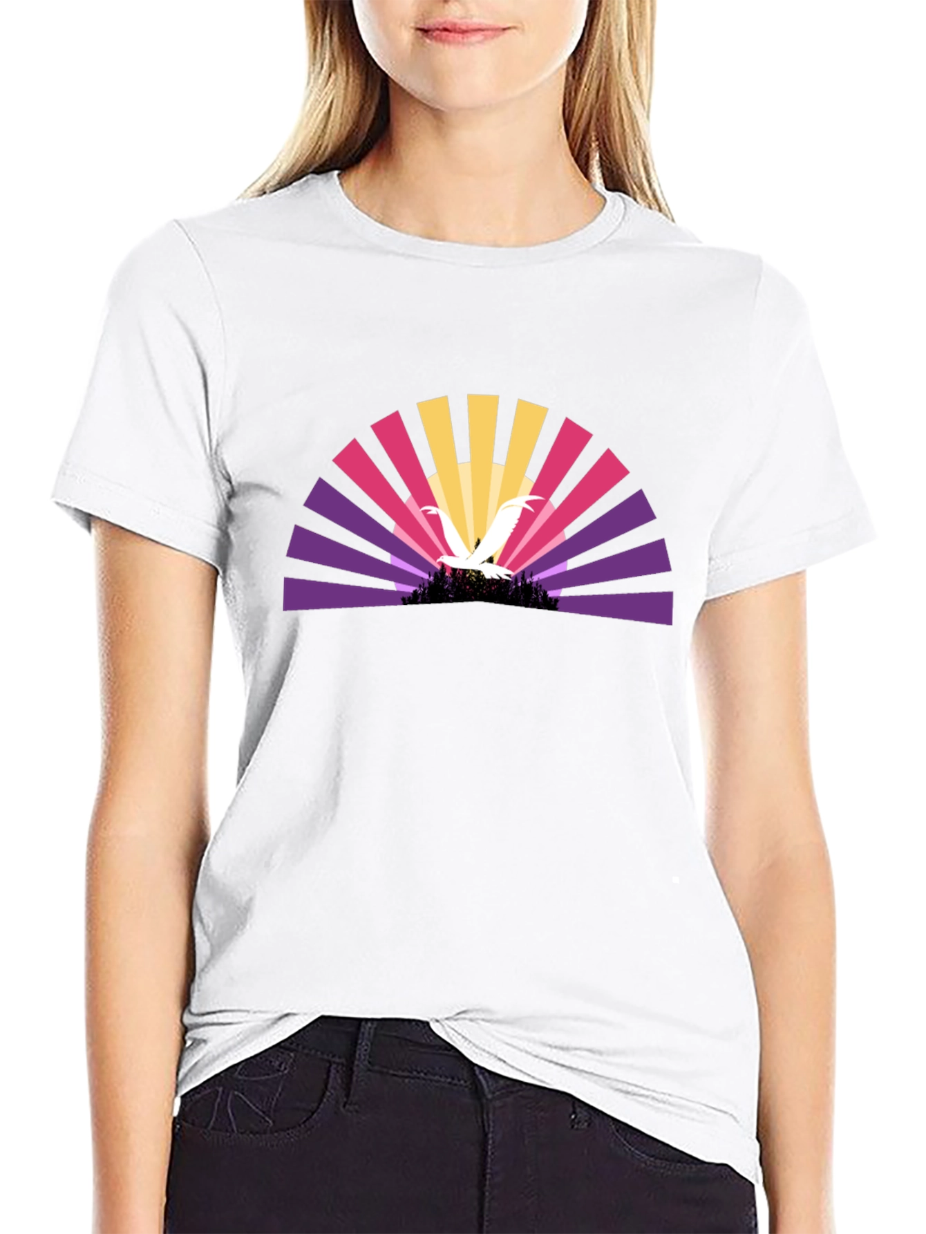 Sunset Bird Graphic Black T-Shirt