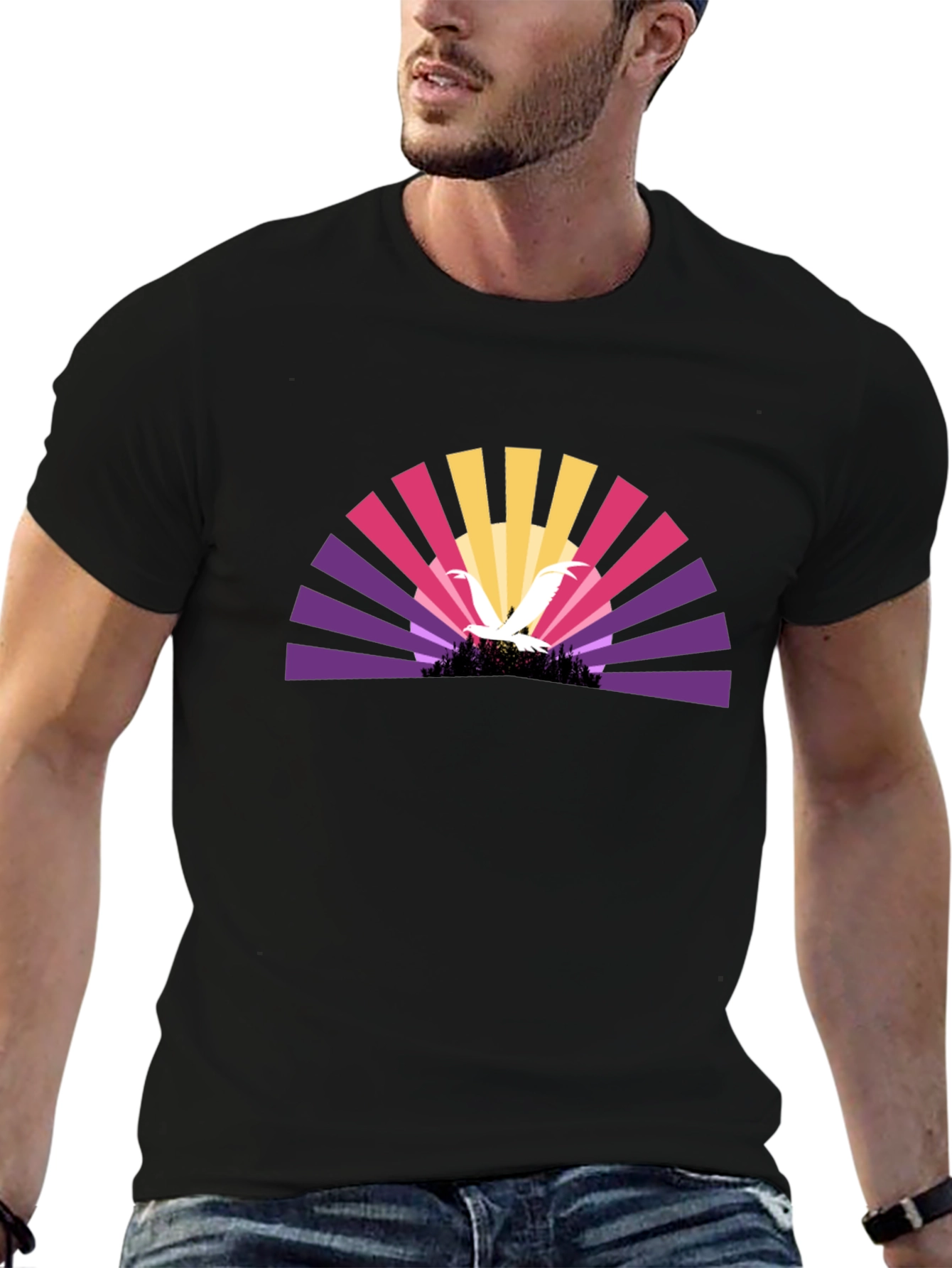 Sunset Bird Graphic Black T-Shirt
