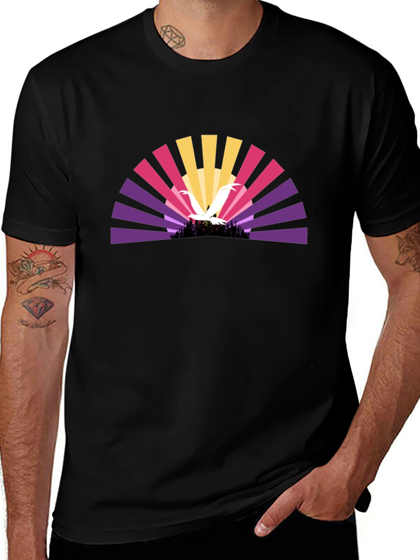Sunset Bird Graphic Black T-Shirt