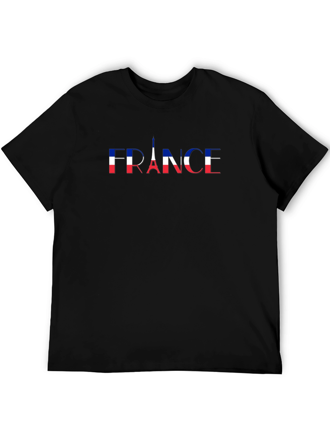 France Flag Eiffel Tower Graphic Tee - Black
