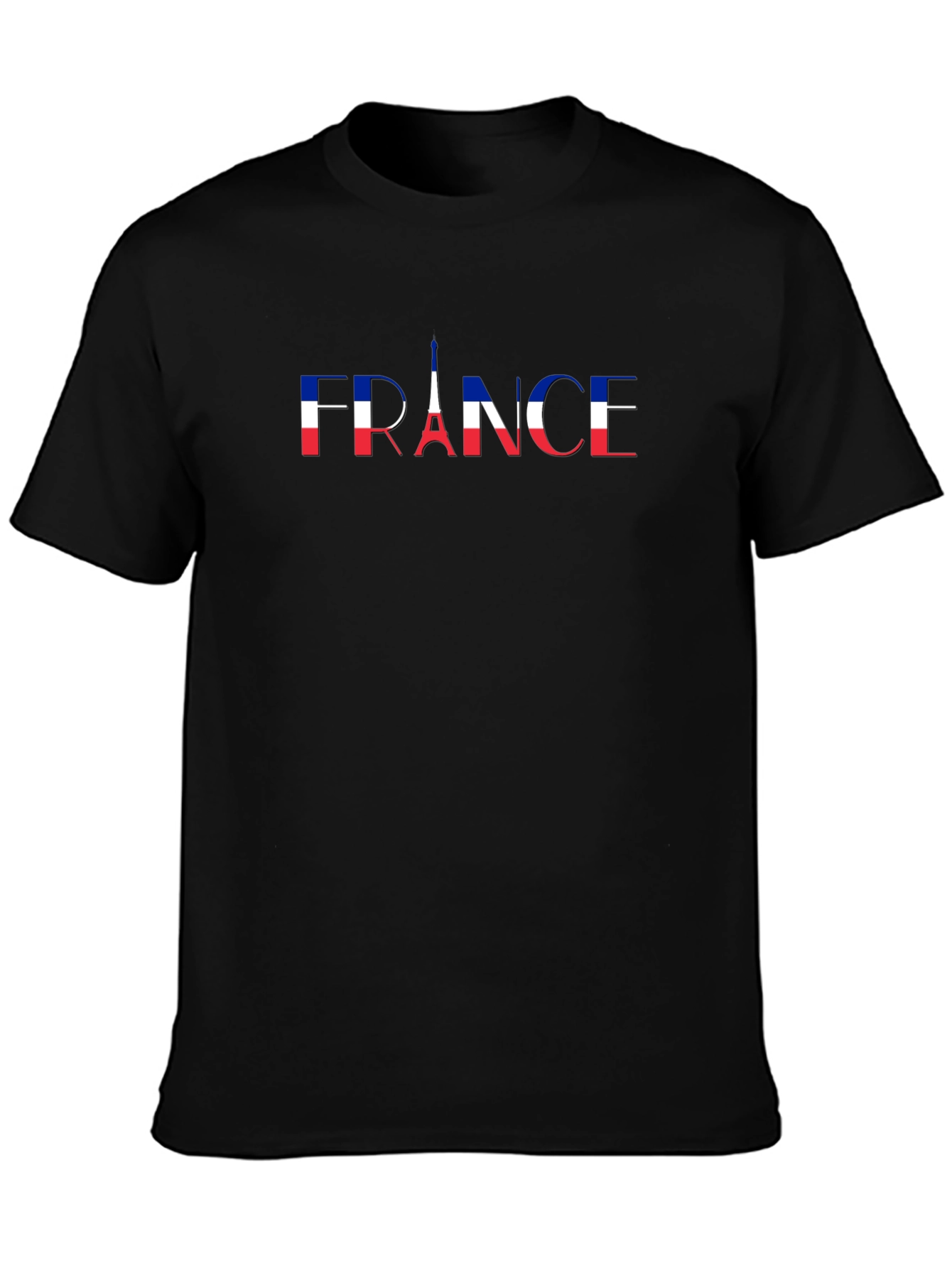 France Flag Eiffel Tower Graphic Tee - Black