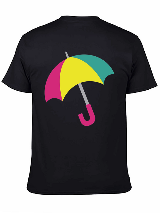 Colorful Umbrella Graphic Tee - Black Cotton T-Shirt