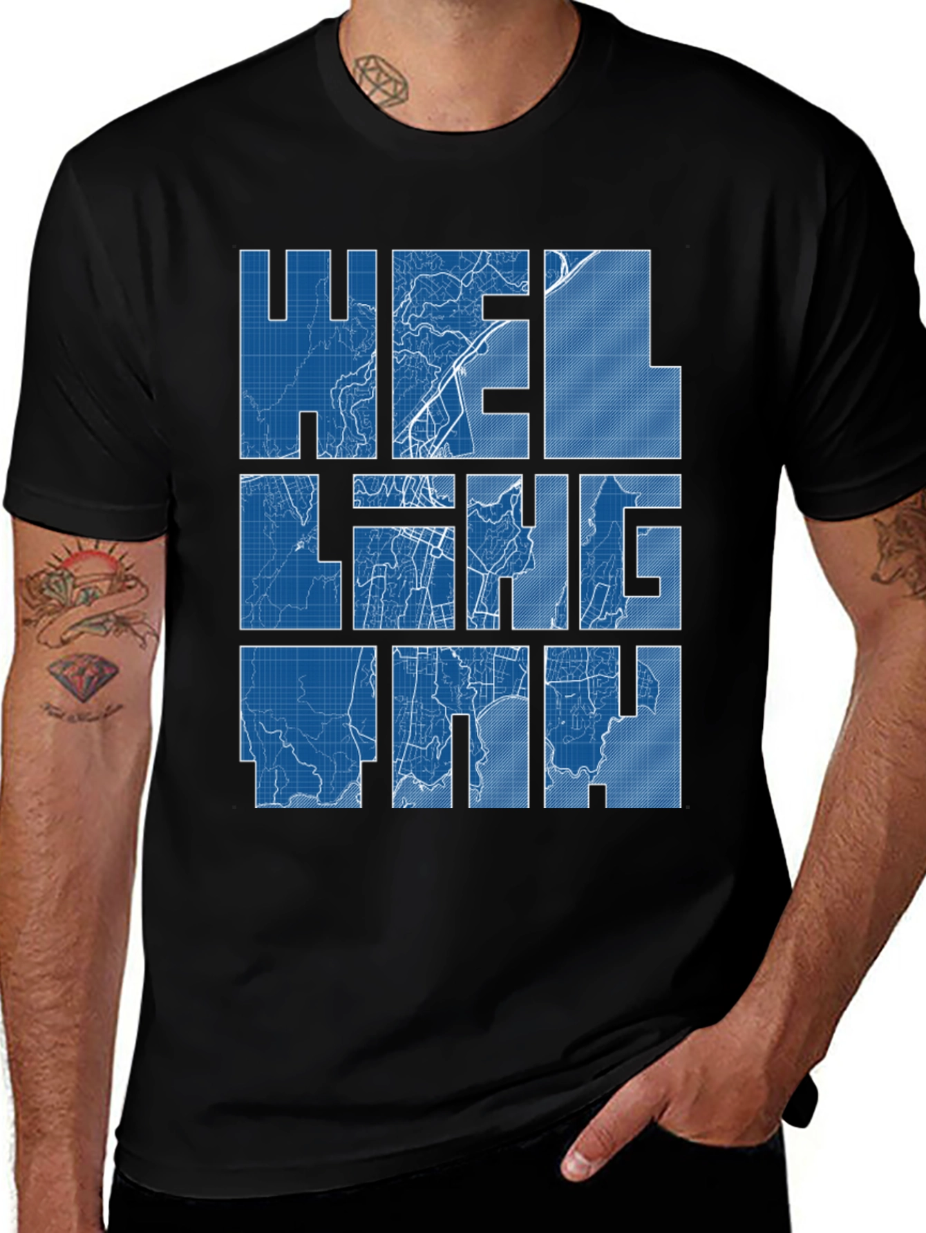 Helsinki Blueprint Map Graphic Tee - Black